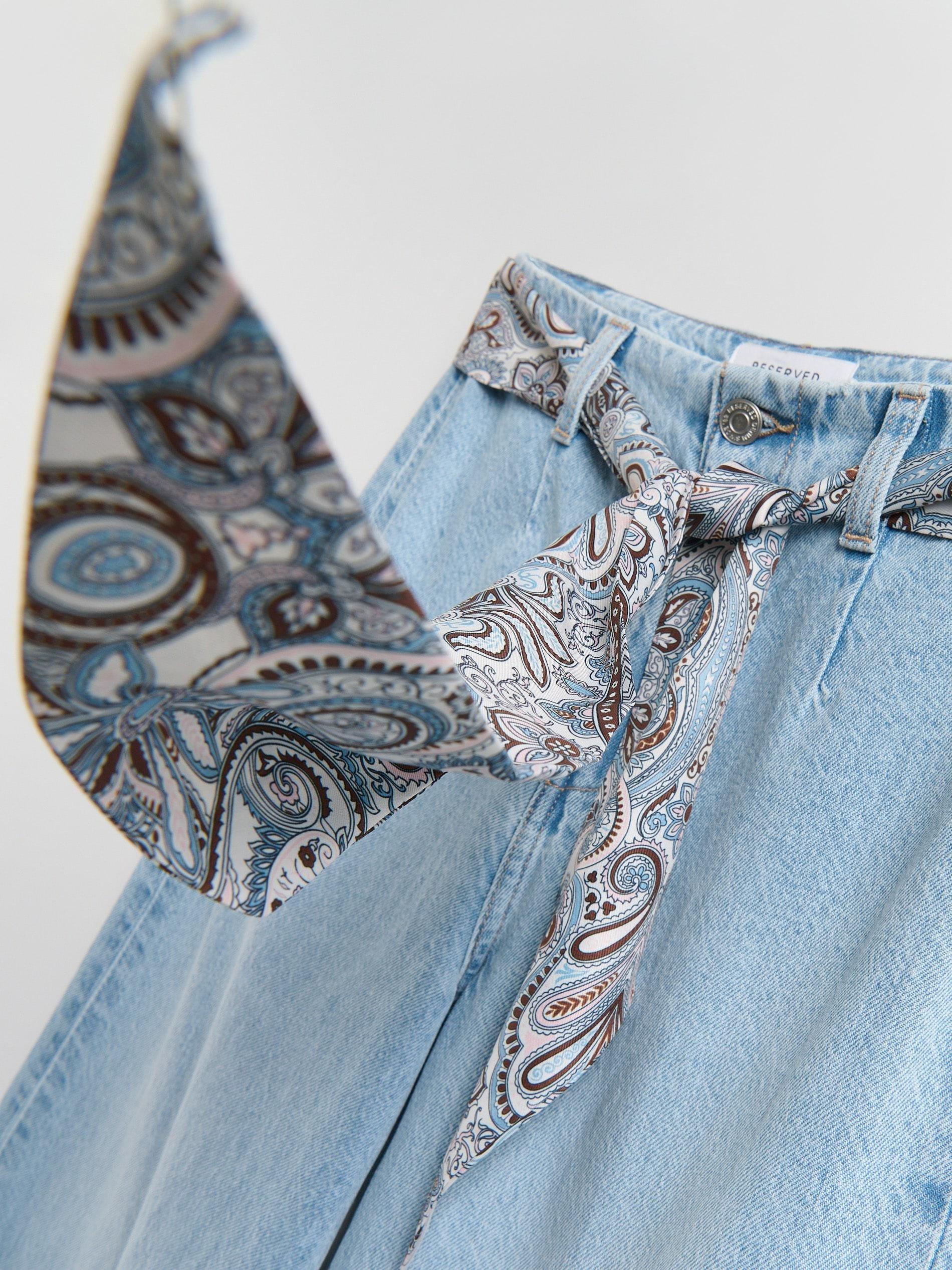 Blue Culotte Jeans With Scarf, Blue, large image number 6