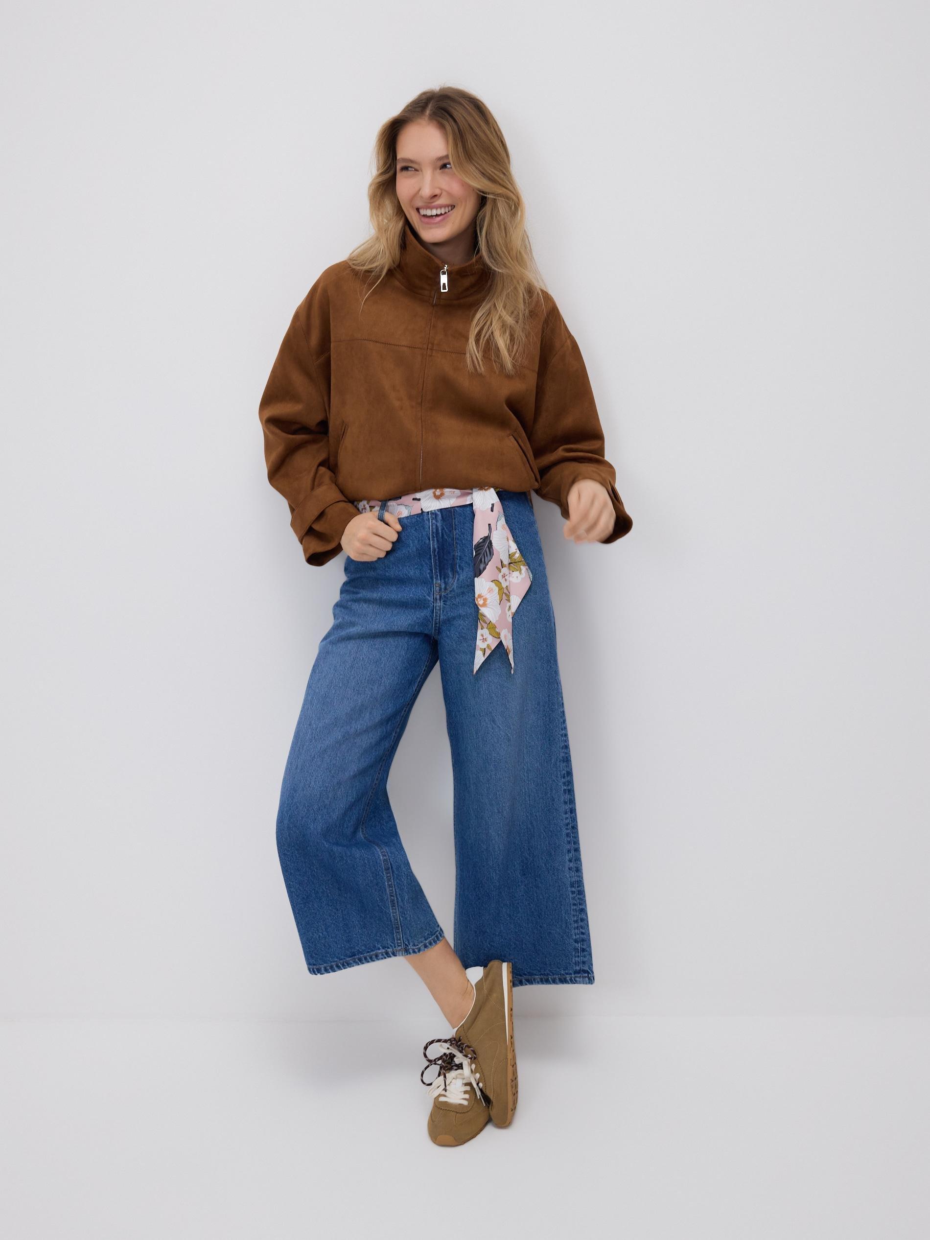 Blue Culotte Jeans With Scarf, Blue, large image number 1