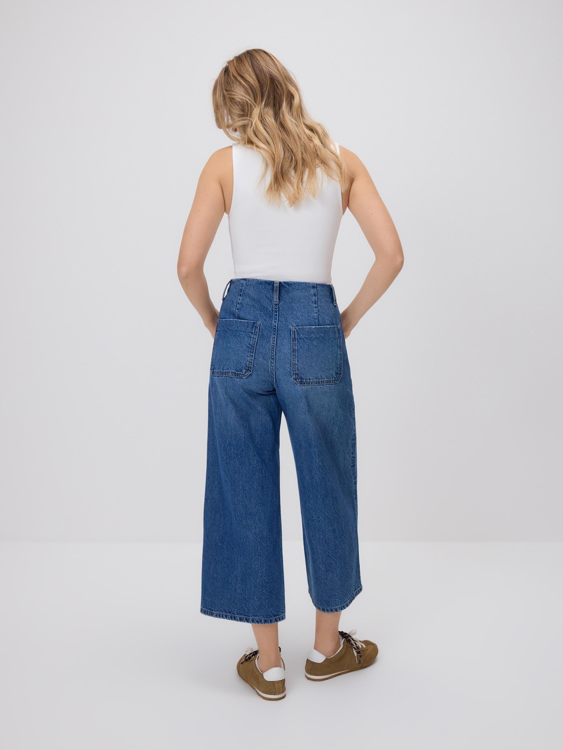 Blue Culotte Jeans With Scarf, Blue, large image number 2