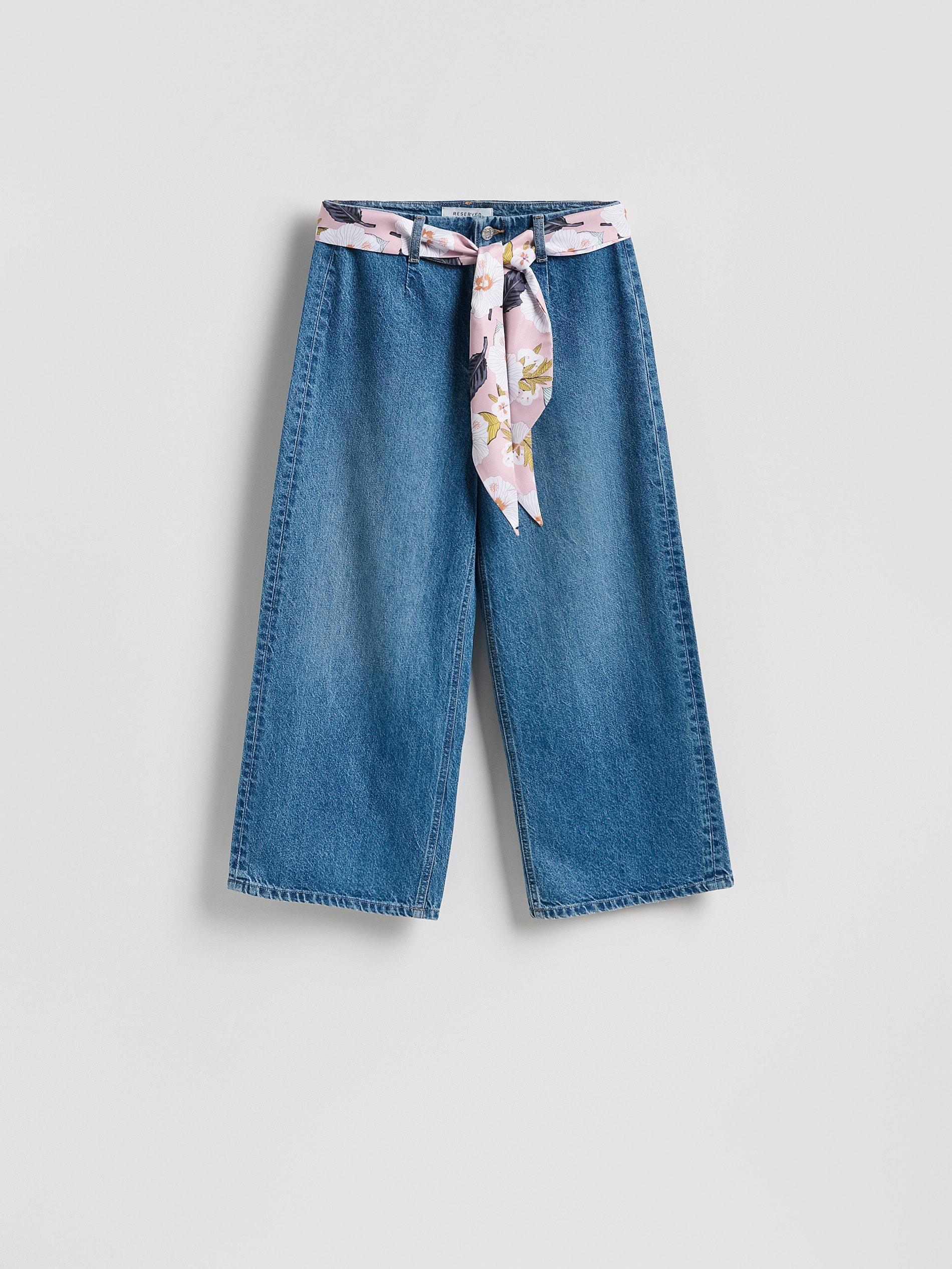 Blue Culotte Jeans With Scarf, Blue, large image number 3