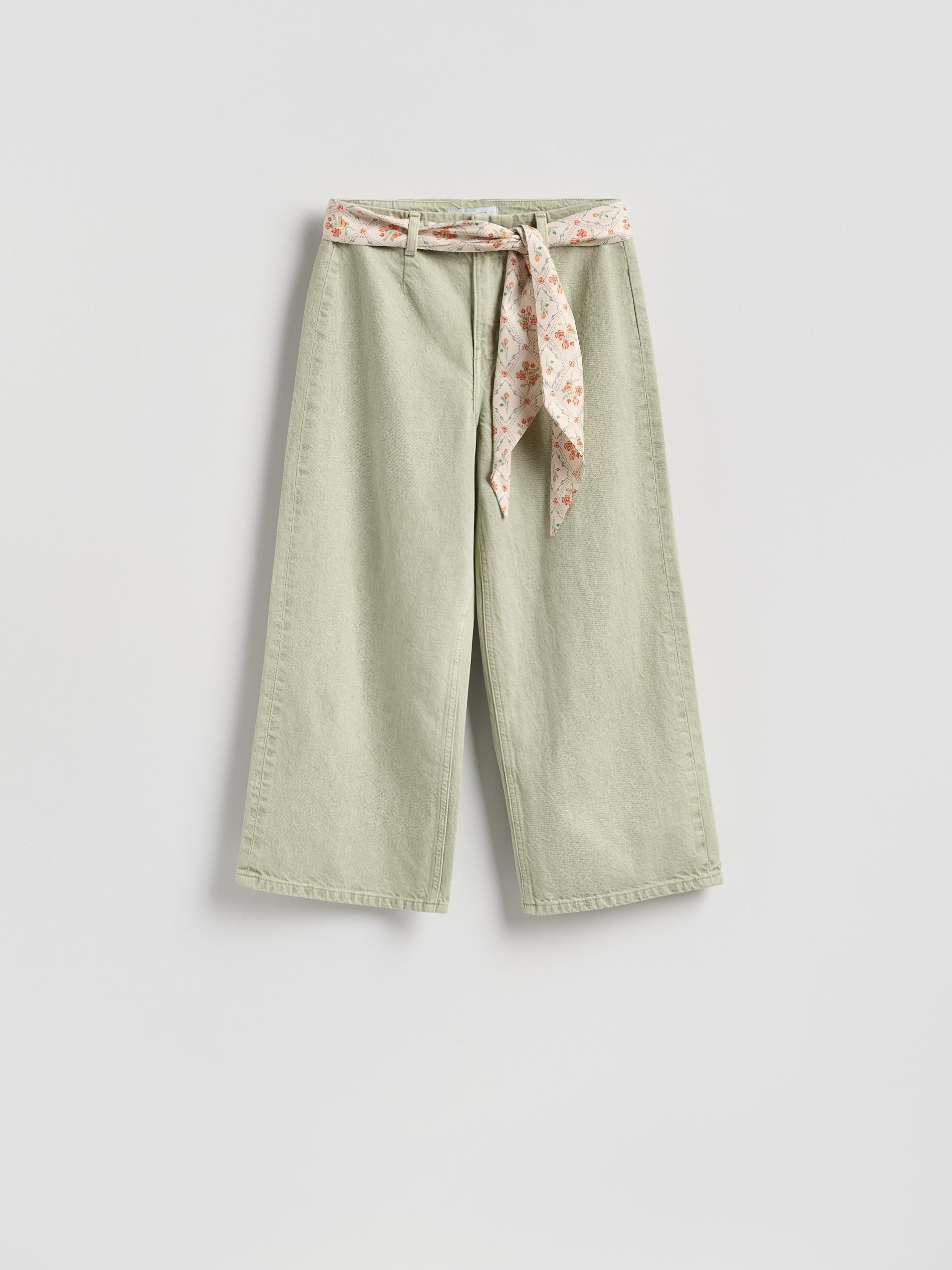 Green Culotte Jeans With Scarf, 7401_81J, large image number 0