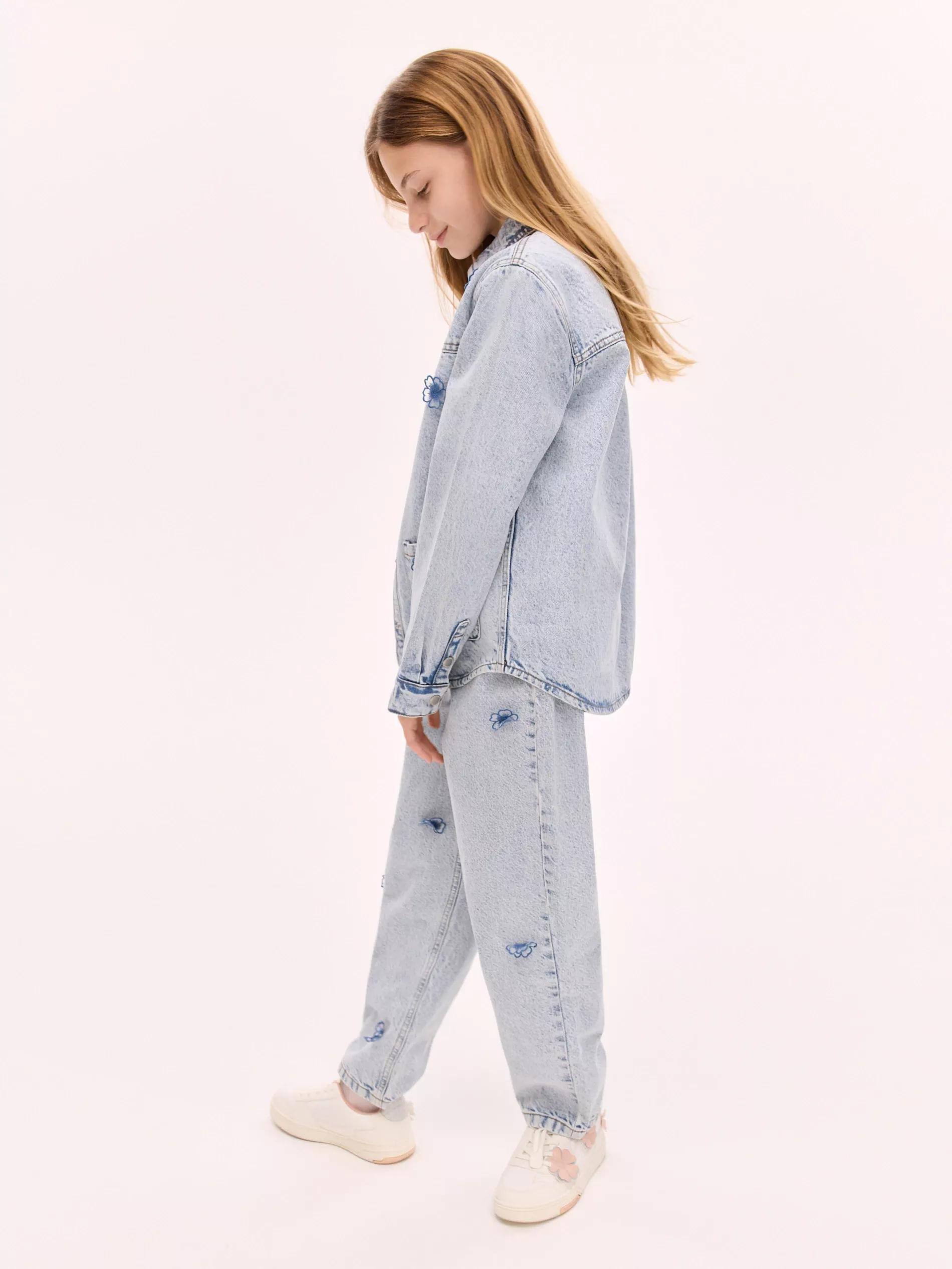 BLUE Mom fit jeans with 3D appliquأ©s, , large image number 0