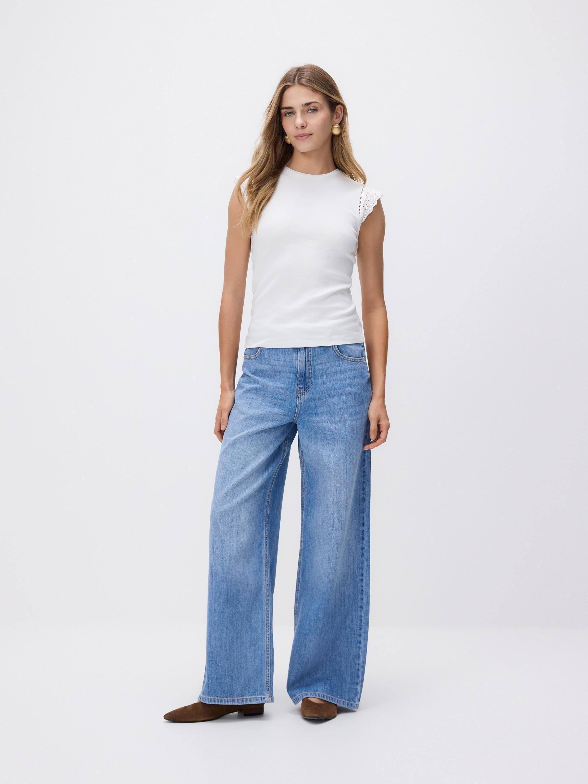 Blue Wide-Leg Jeans With Tie-Up, Blue, large image number 1