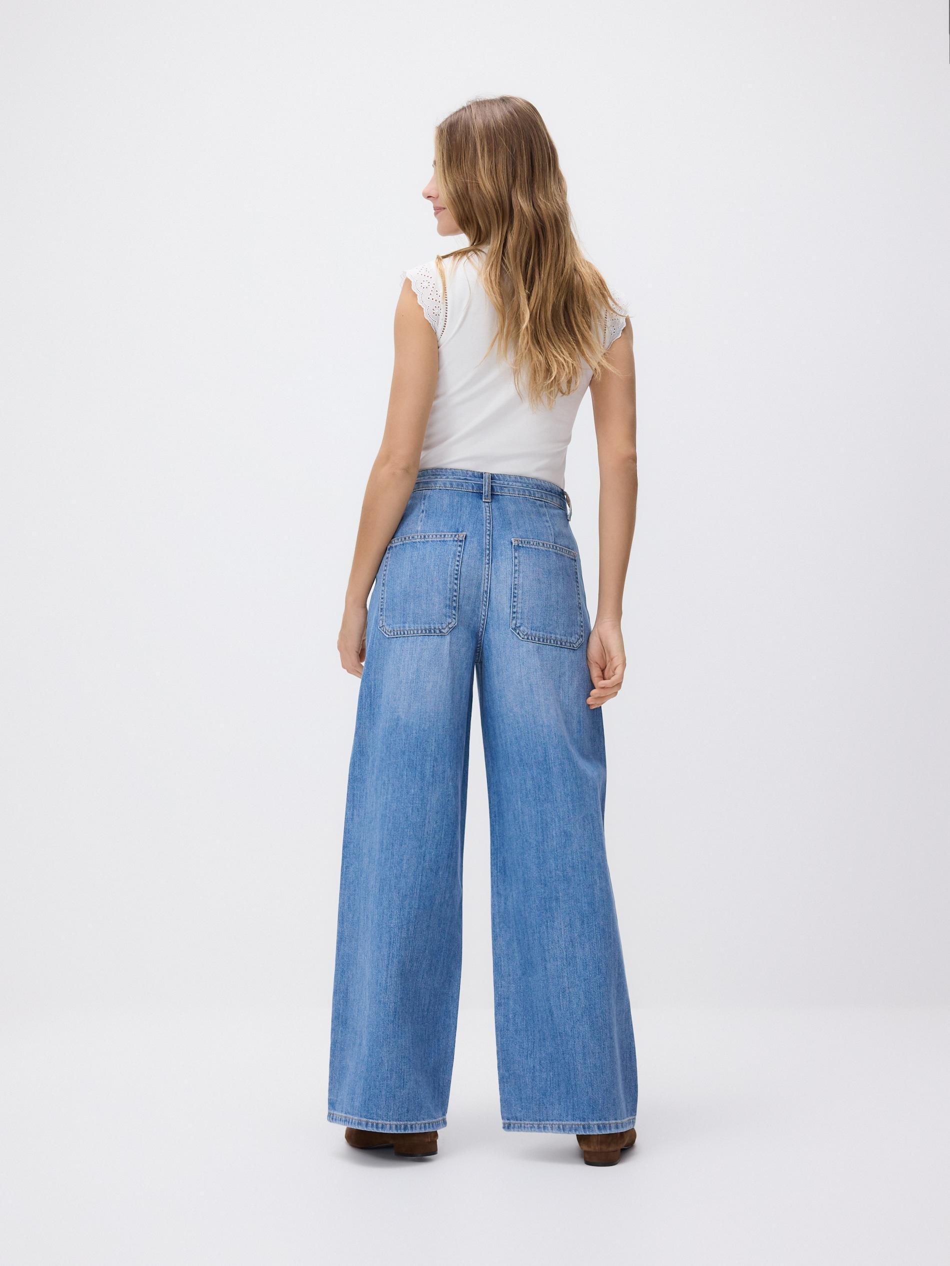 Blue Wide-Leg Jeans With Tie-Up, Blue, large image number 2