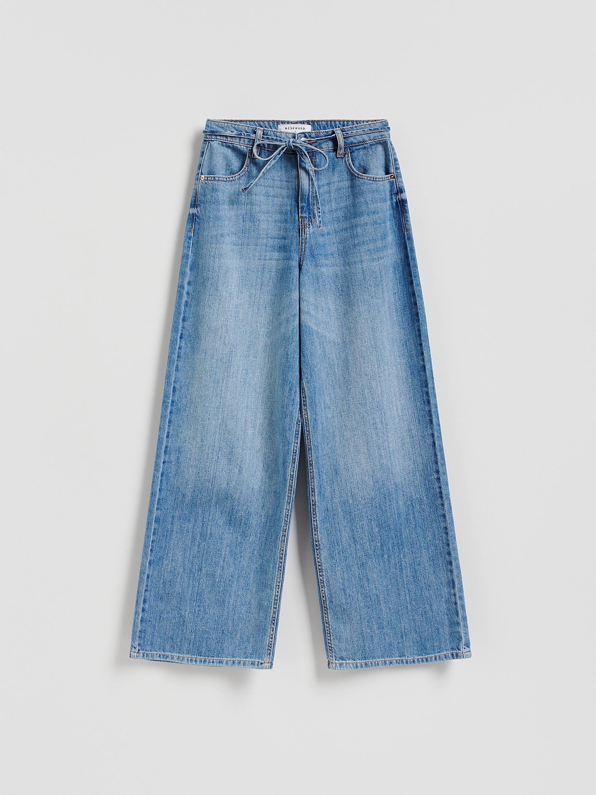 Blue Wide-Leg Jeans With Tie-Up, Blue, large image number 3