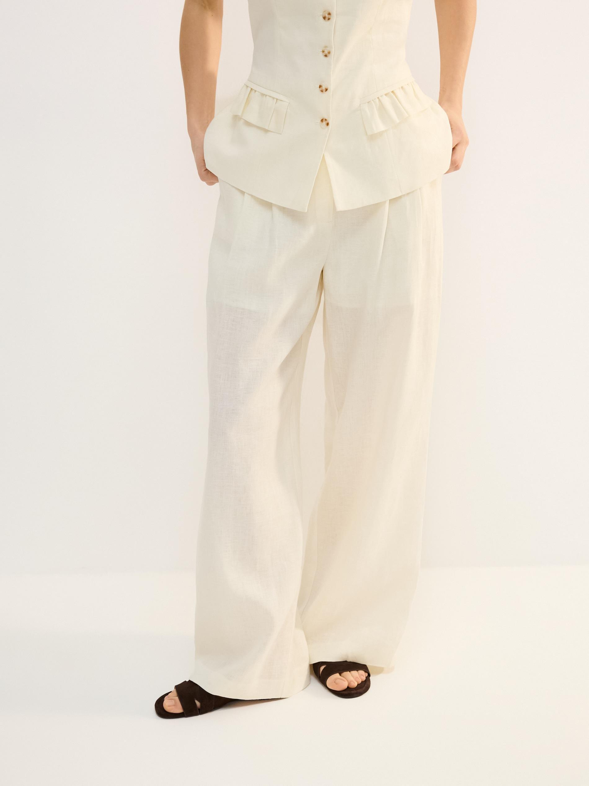 Cream Linen Trousers, Ivory, large image number 0