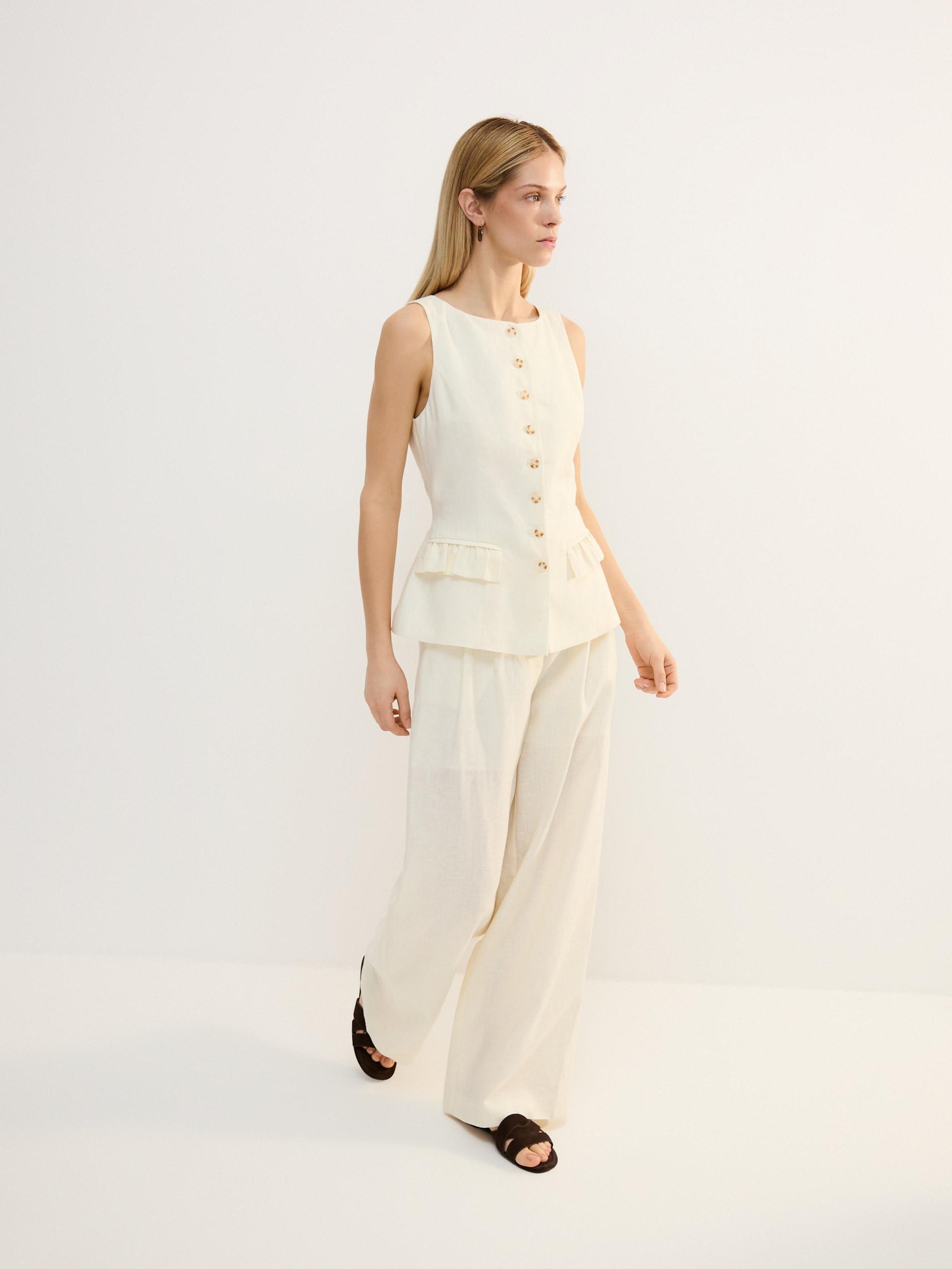Cream Linen Trousers, Ivory, large image number 1