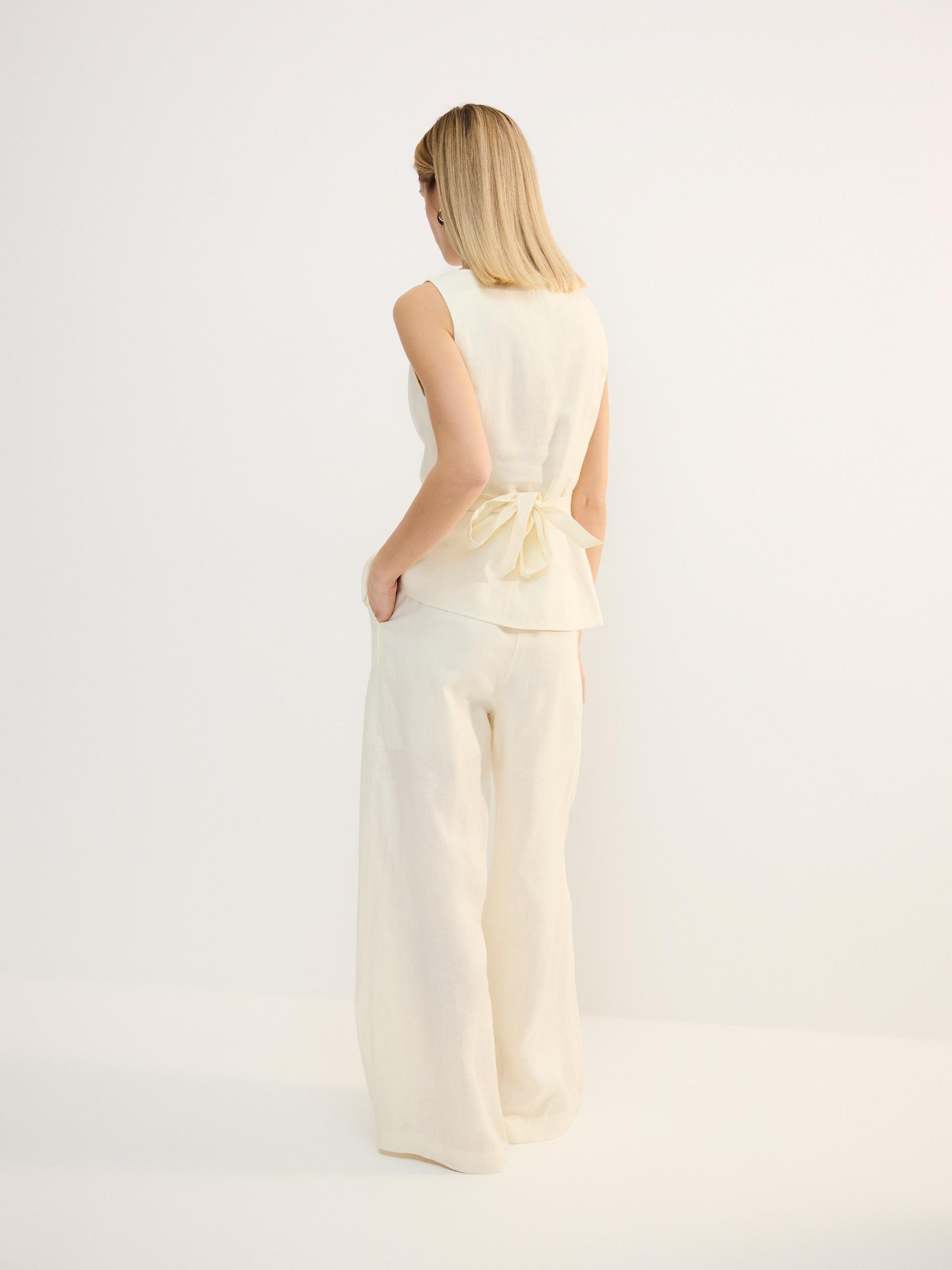Cream Linen Trousers, Ivory, large image number 2