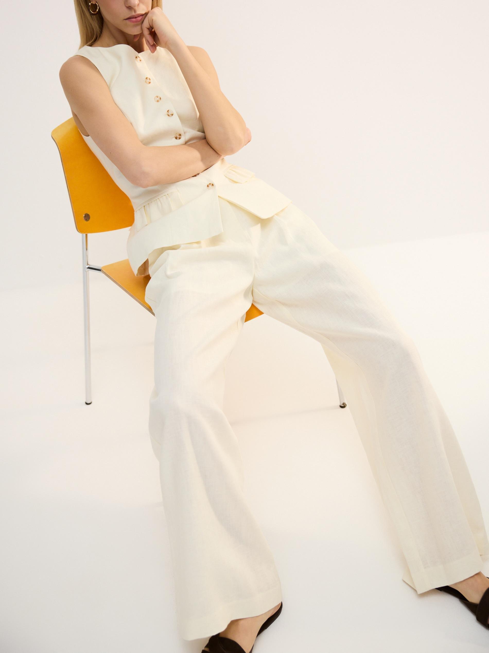 Cream Linen Trousers, Ivory, large image number 3