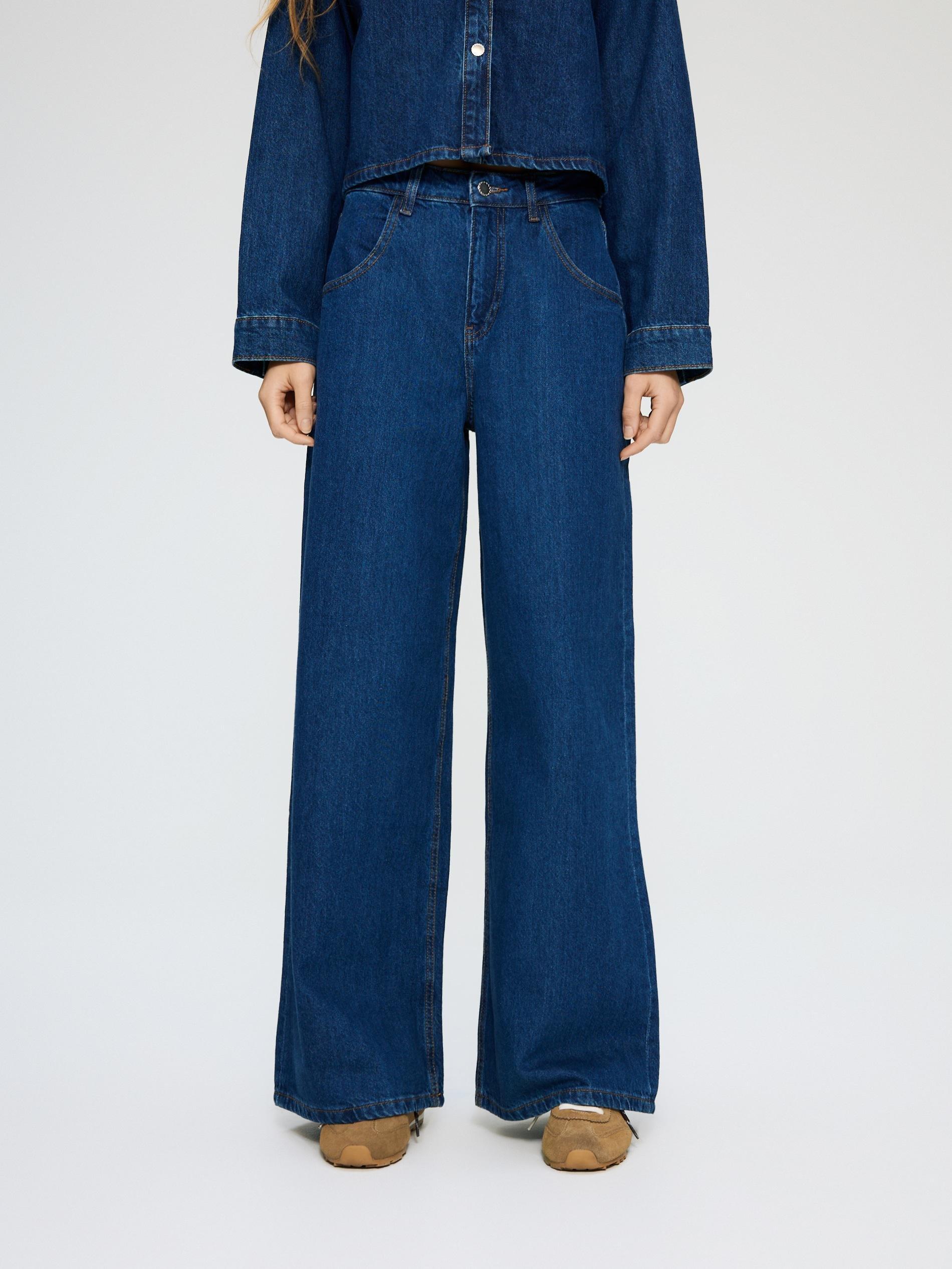 Blue Wide-Leg Jeans With Decorative Pockets, Blue, large image number 3