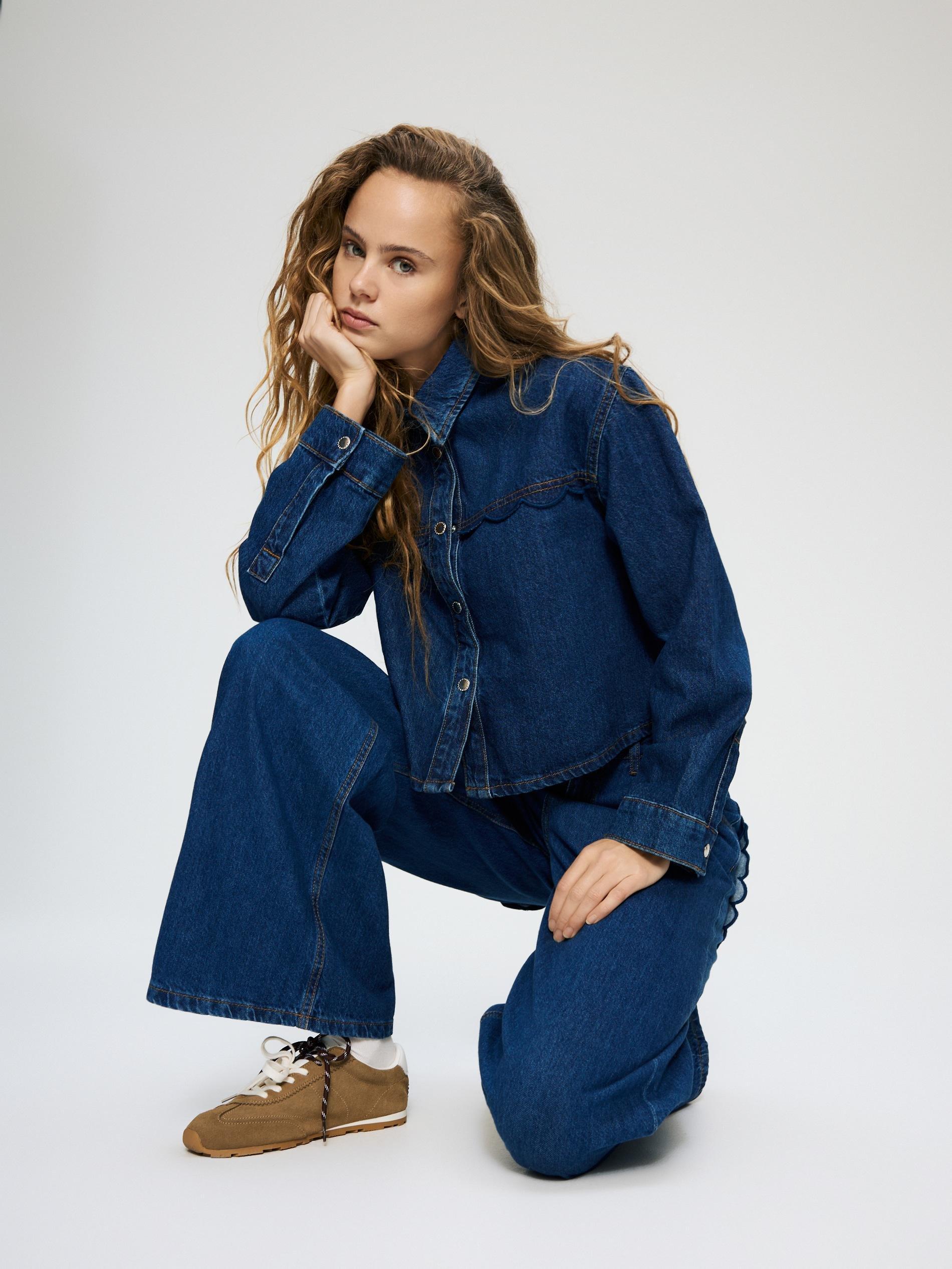 Blue Wide-Leg Jeans With Decorative Pockets, Blue, large image number 4