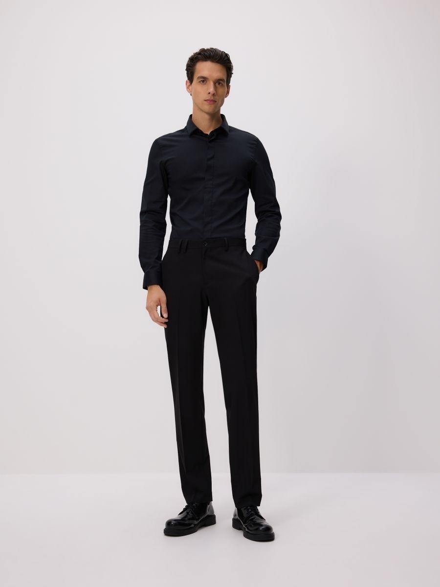 Black Slim Fit Suit Trousers, Black, large image number 0