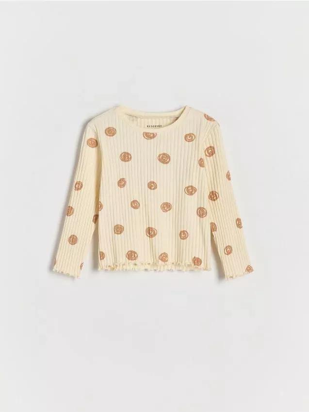 Beige Cotton Rib Knit T-Shirt, Kids Girls, , large image number 0
