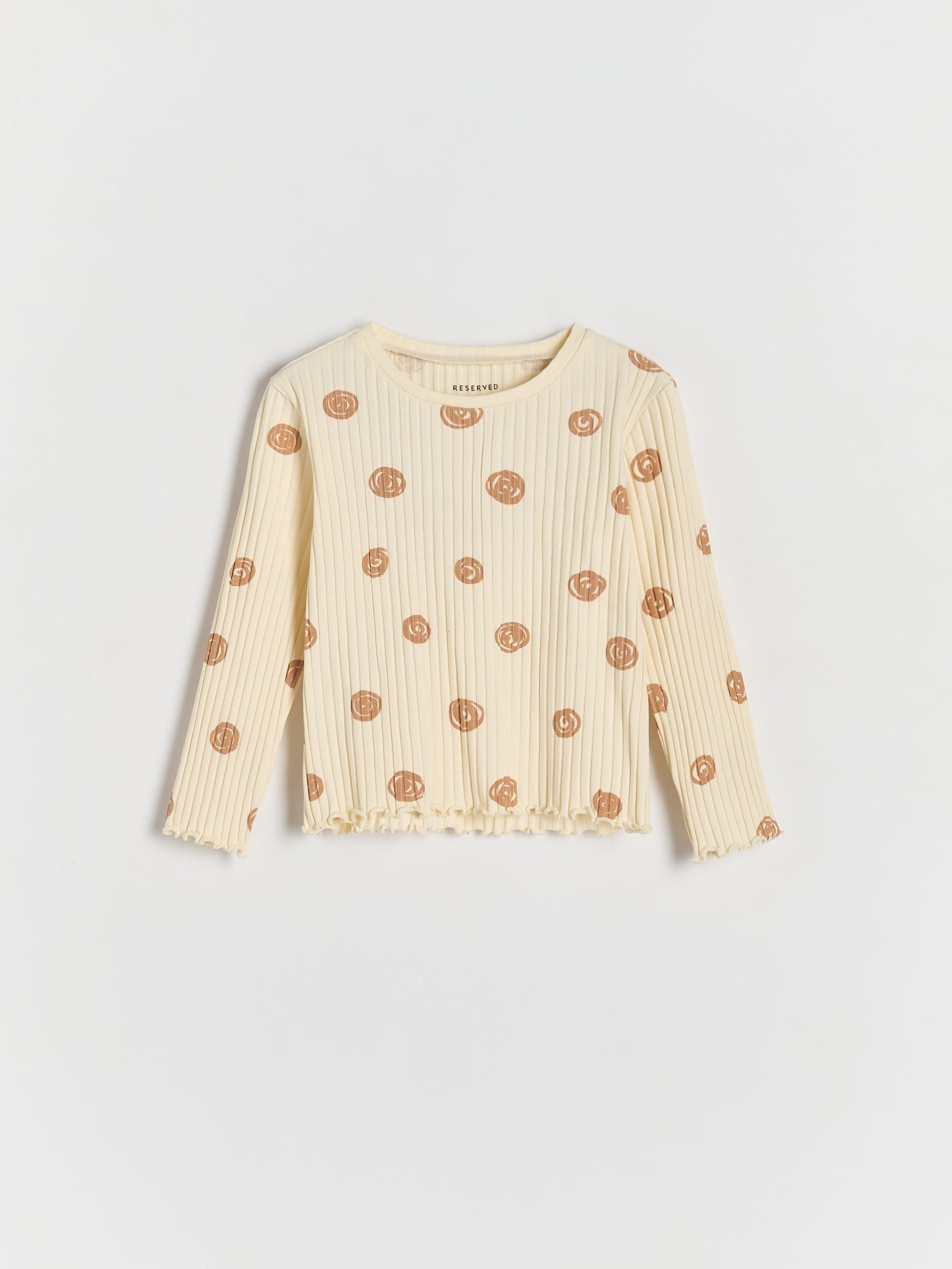 Beige Cotton Rib Knit T-Shirt, Kids Girls, , large image number 1