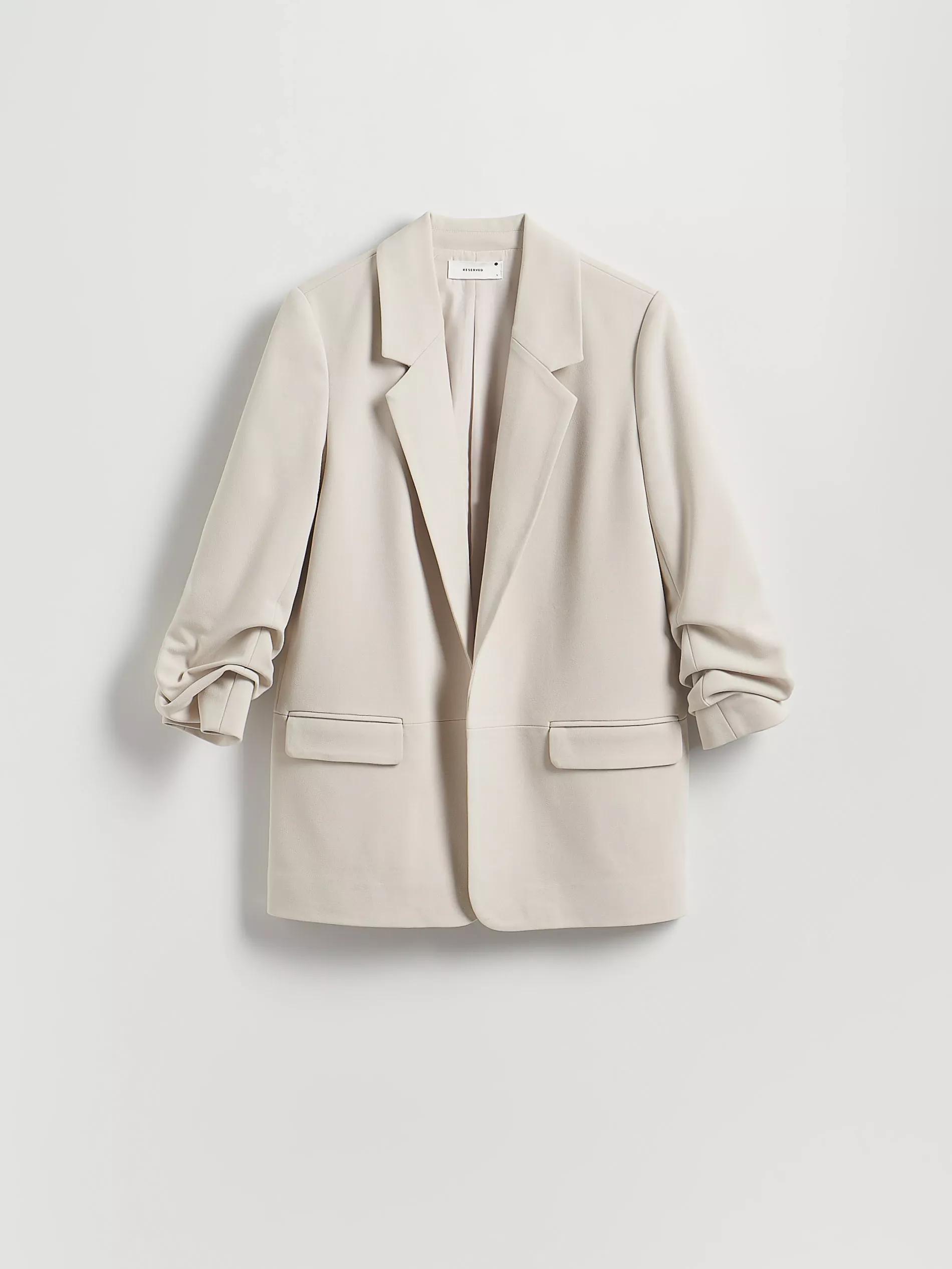 BEIGE Blazer with crinkled sleeves, , large image number 0