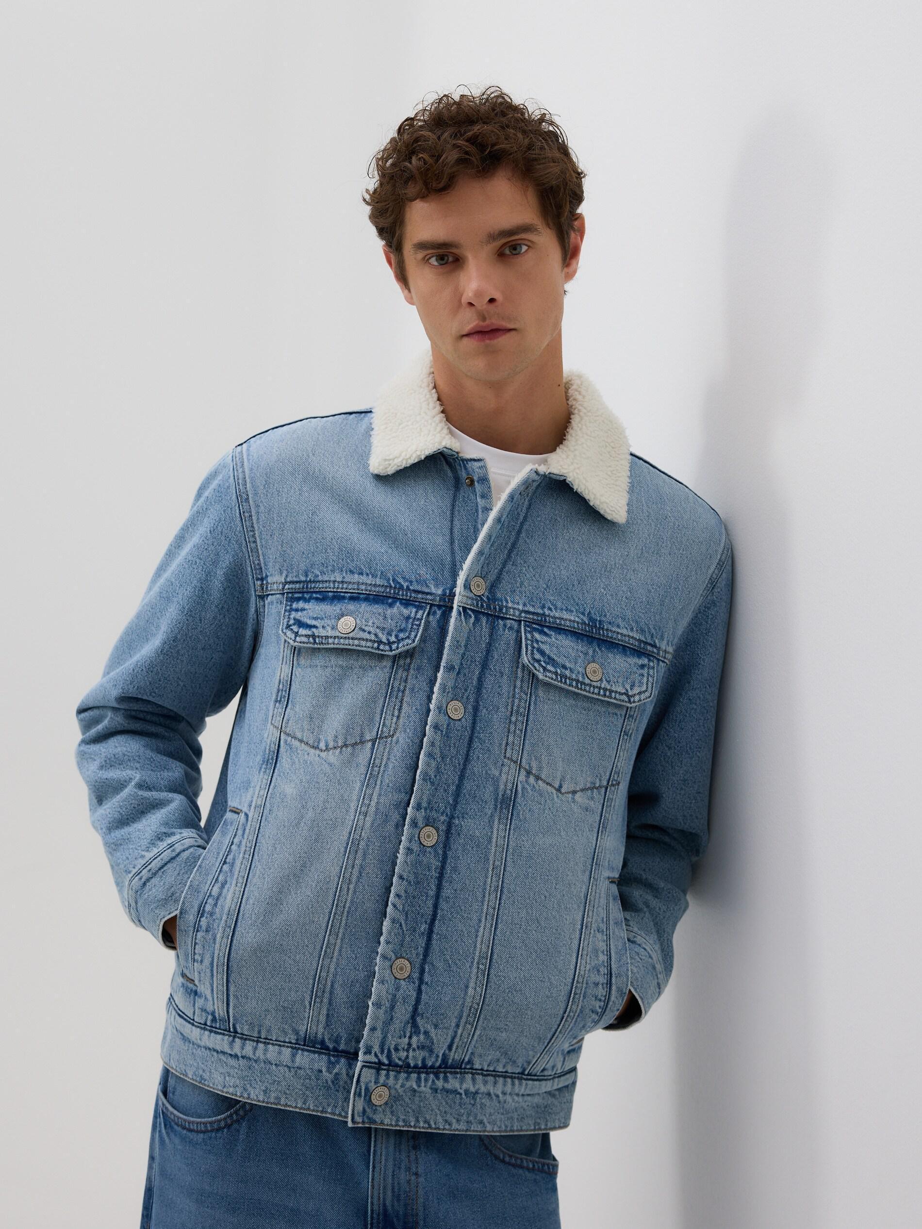 Blue Denim Sherpa Jacket, Blue, large image number 0