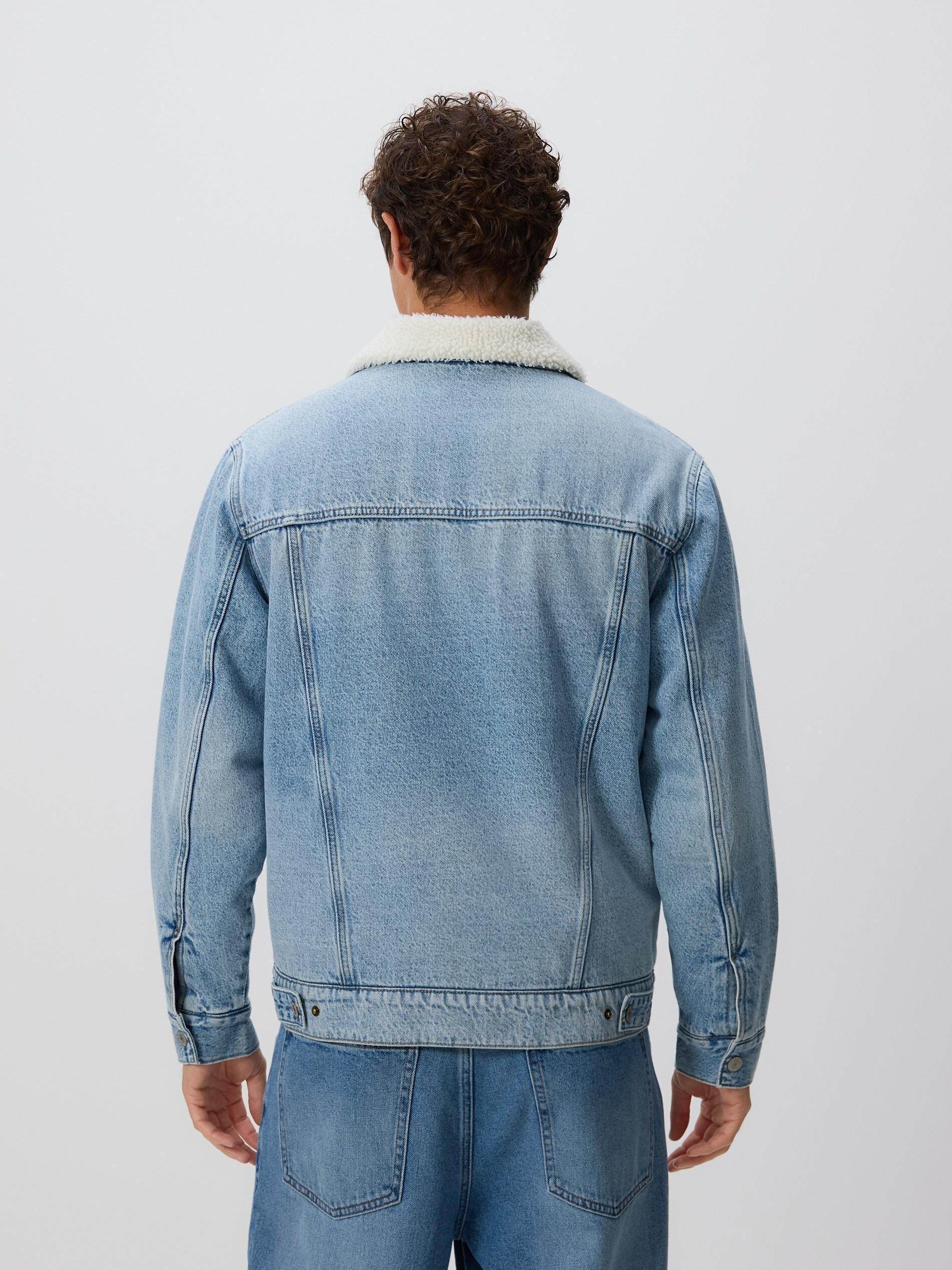 Blue Denim Sherpa Jacket, Blue, large image number 2