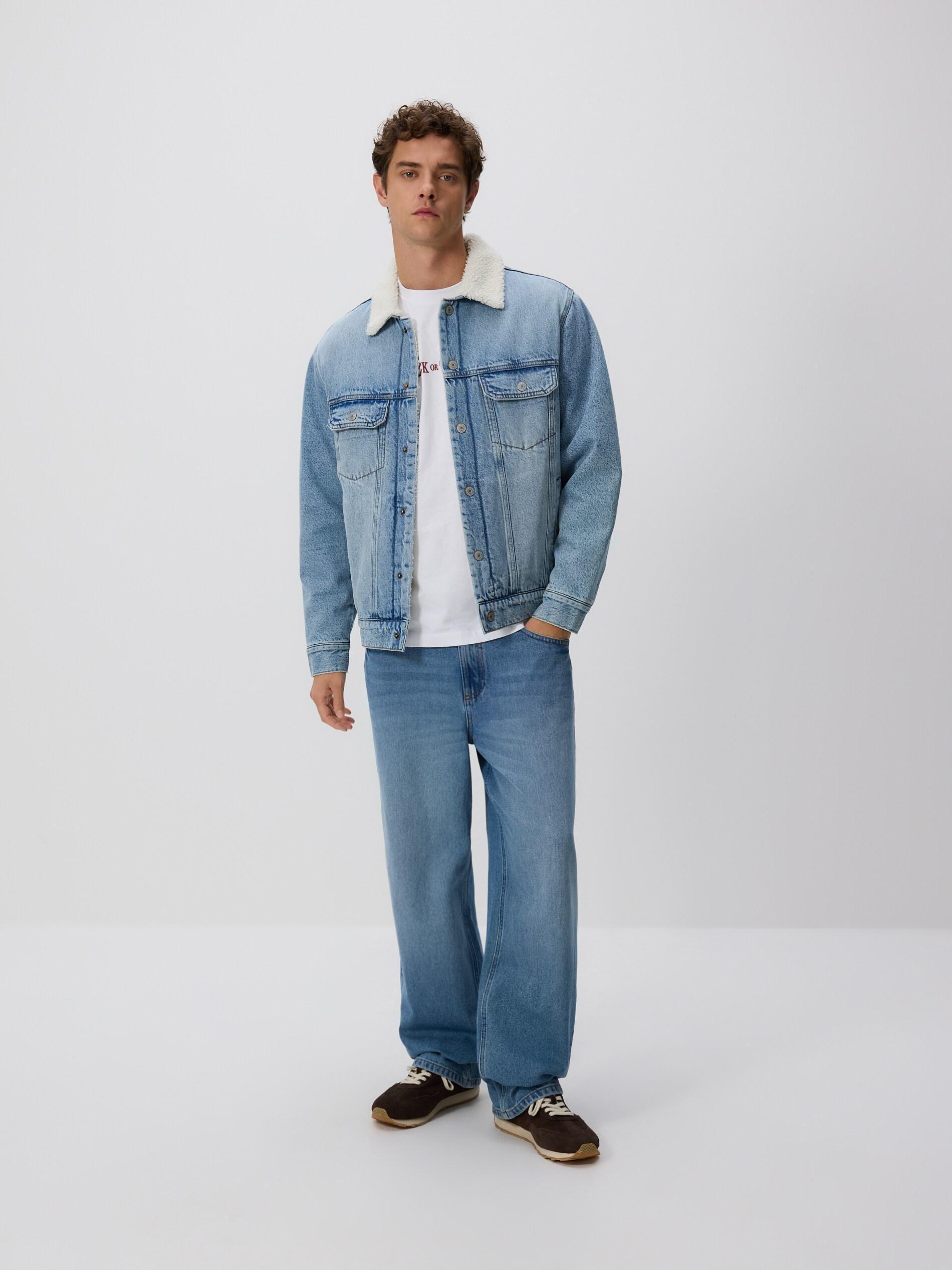 Blue Denim Sherpa Jacket, Blue, large image number 3