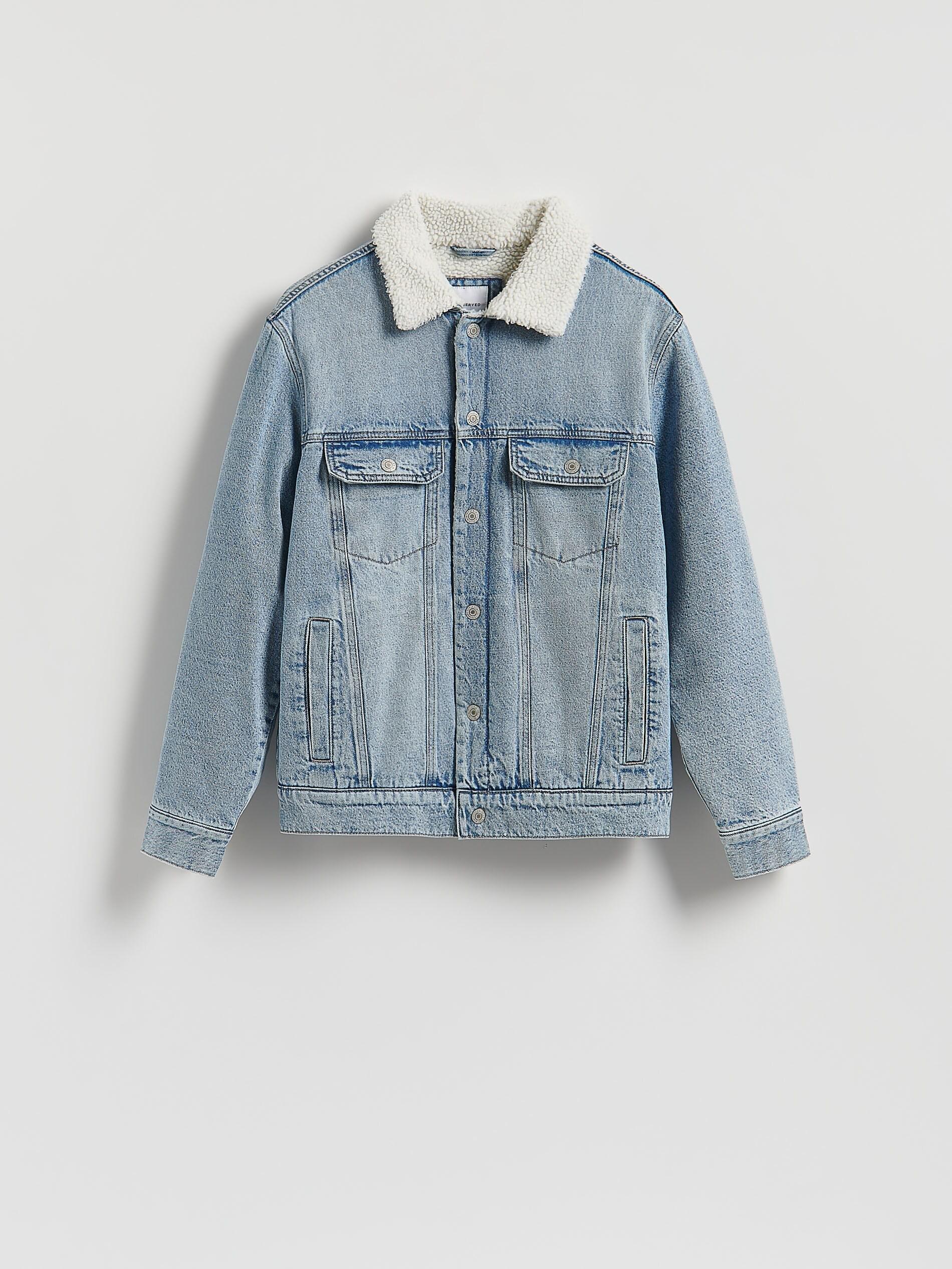 Blue Denim Sherpa Jacket, Blue, large image number 4