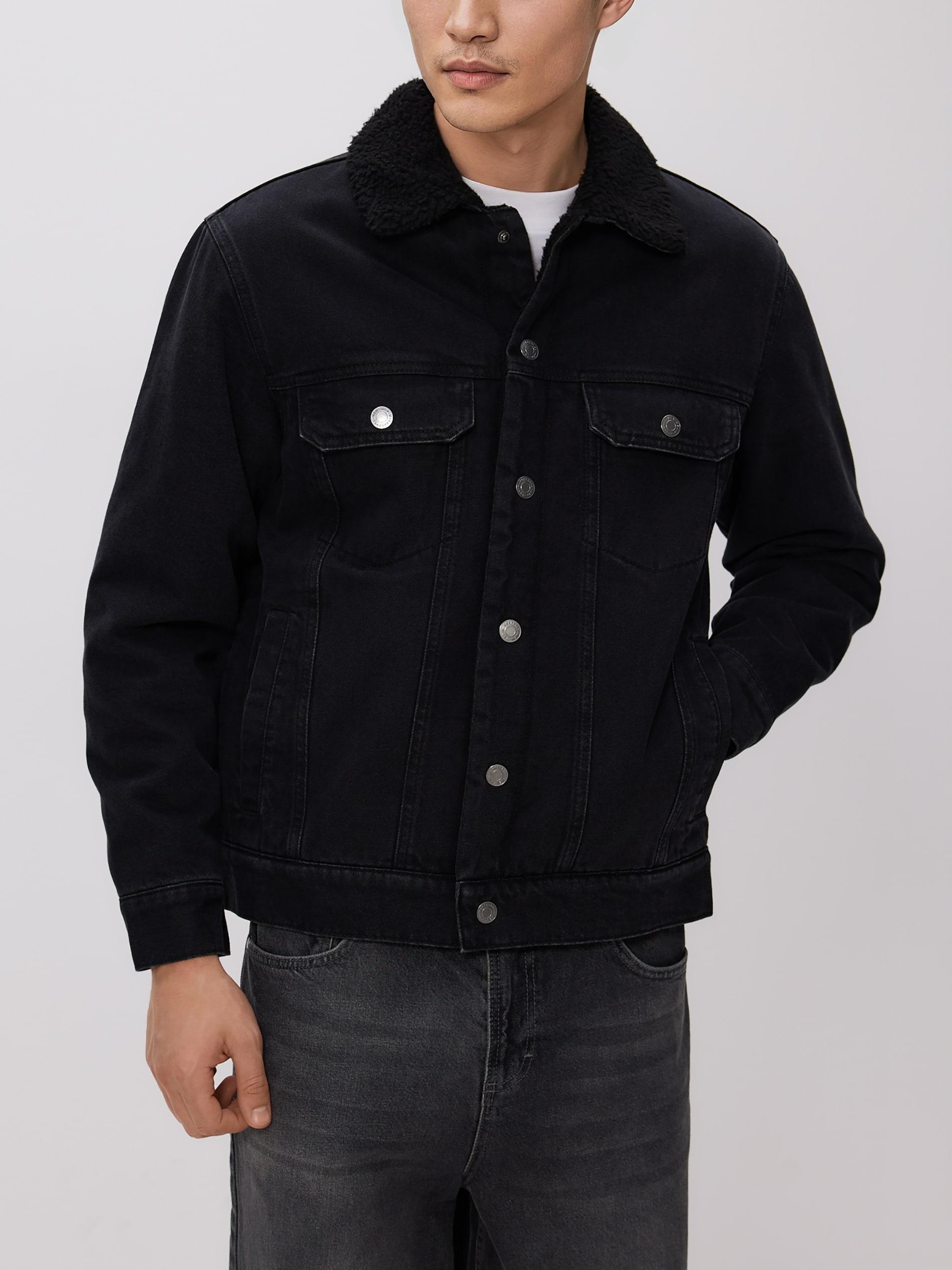 Black Denim Sherpa Jacket, Black, medium