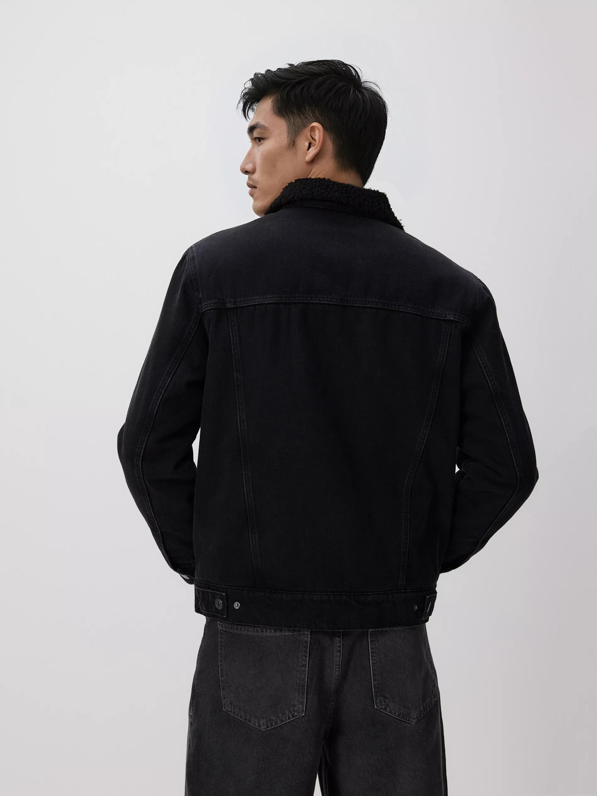 Black Denim Sherpa Jacket, Black, large image number 3