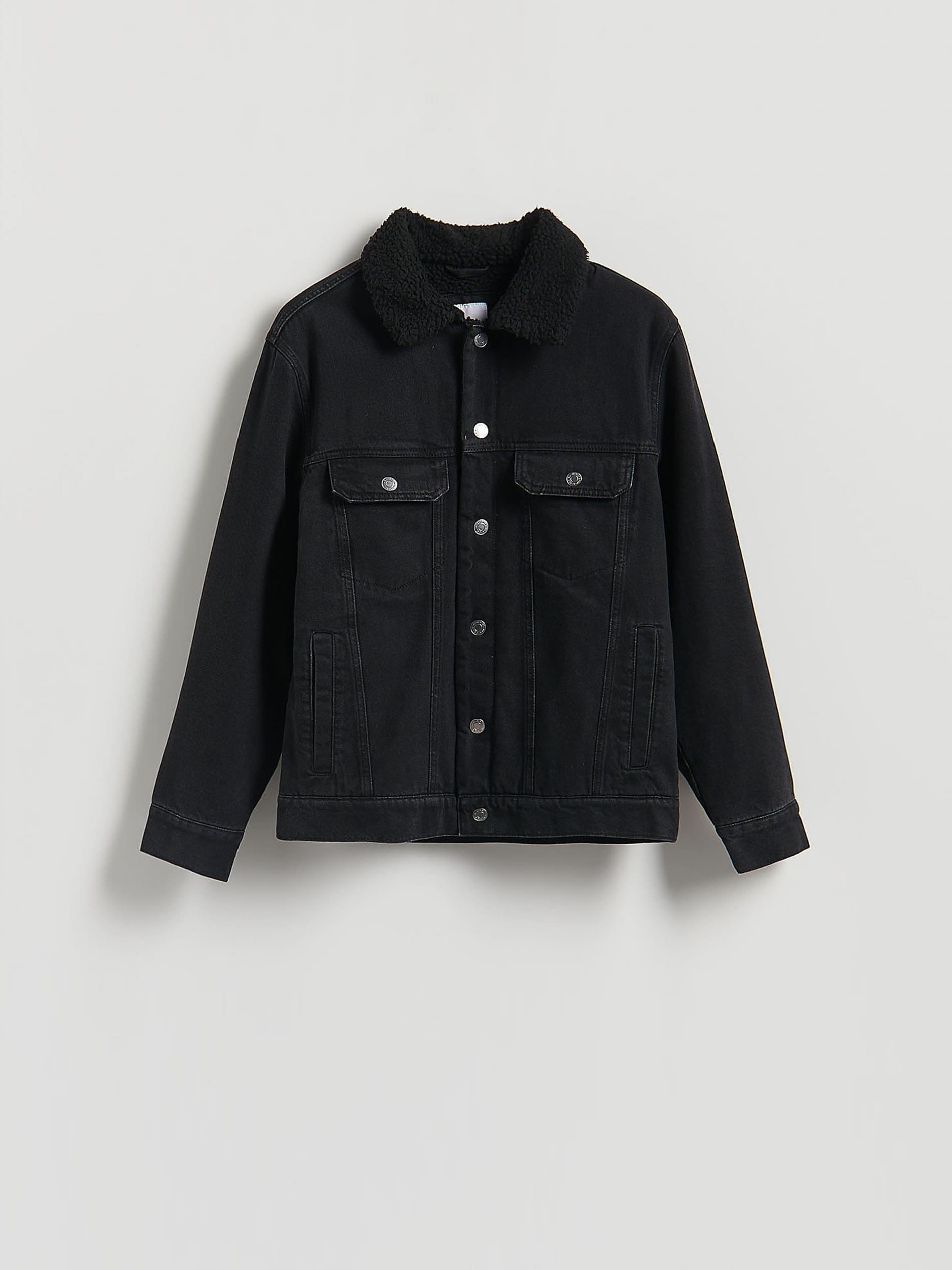 Black Denim Sherpa Jacket, Black, large image number 4