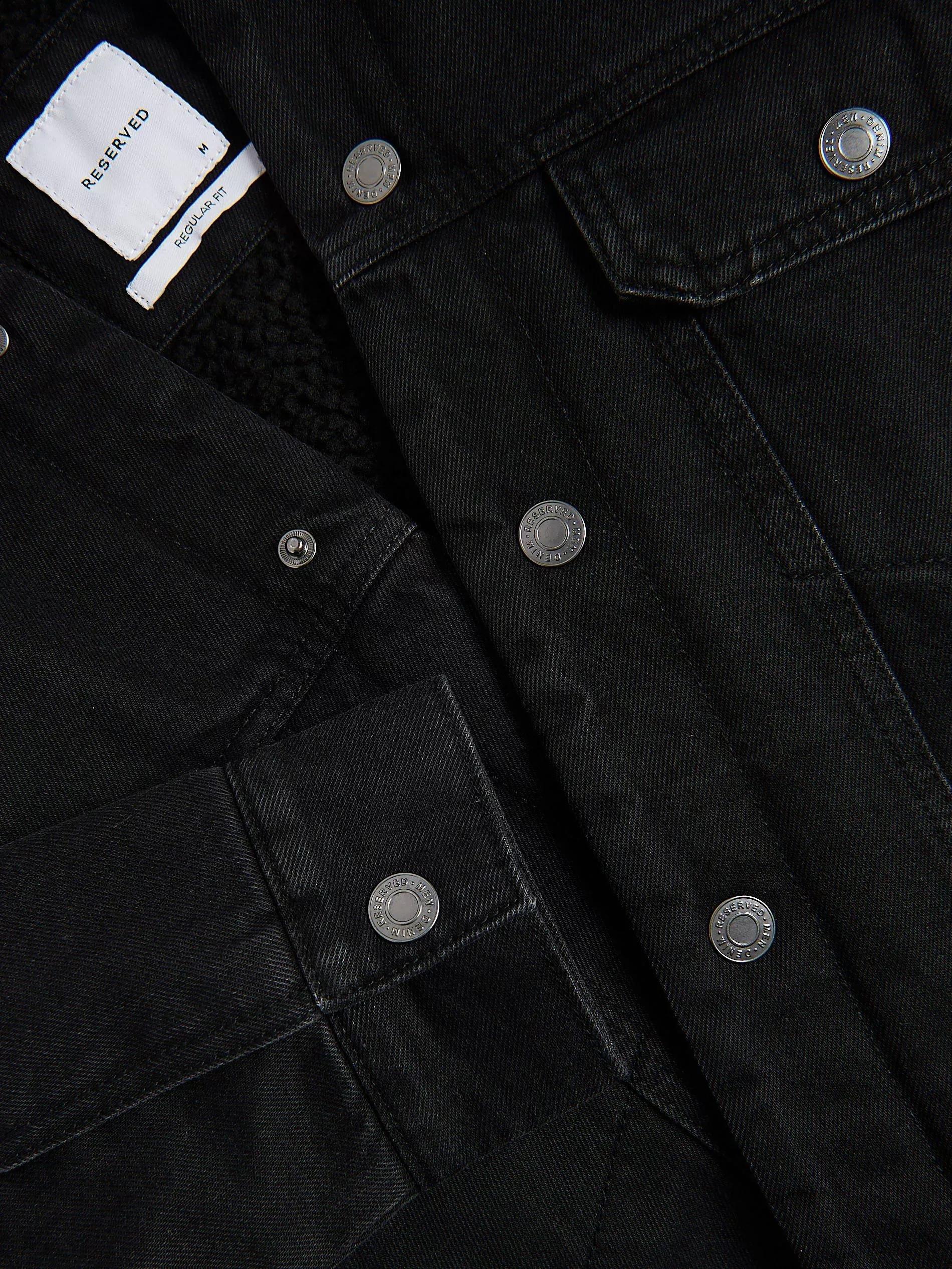 Black Denim Sherpa Jacket, Black, large image number 5