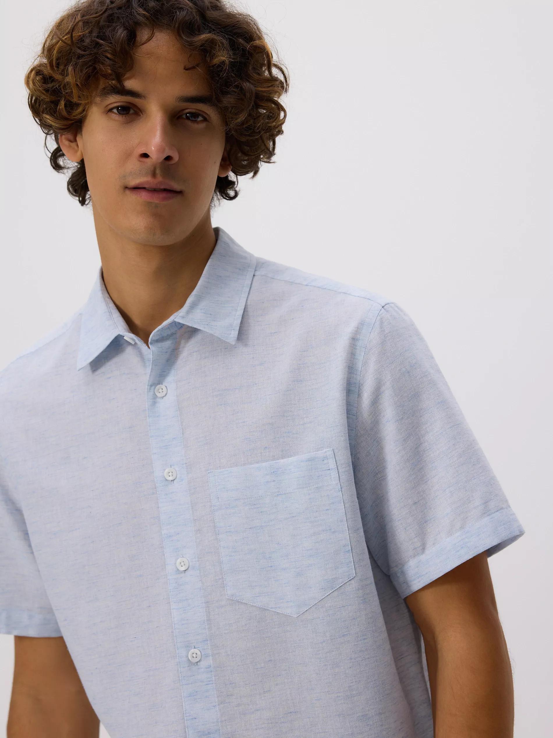 PALE BLUE Regular fit shirt with linen blend, , large image number 0