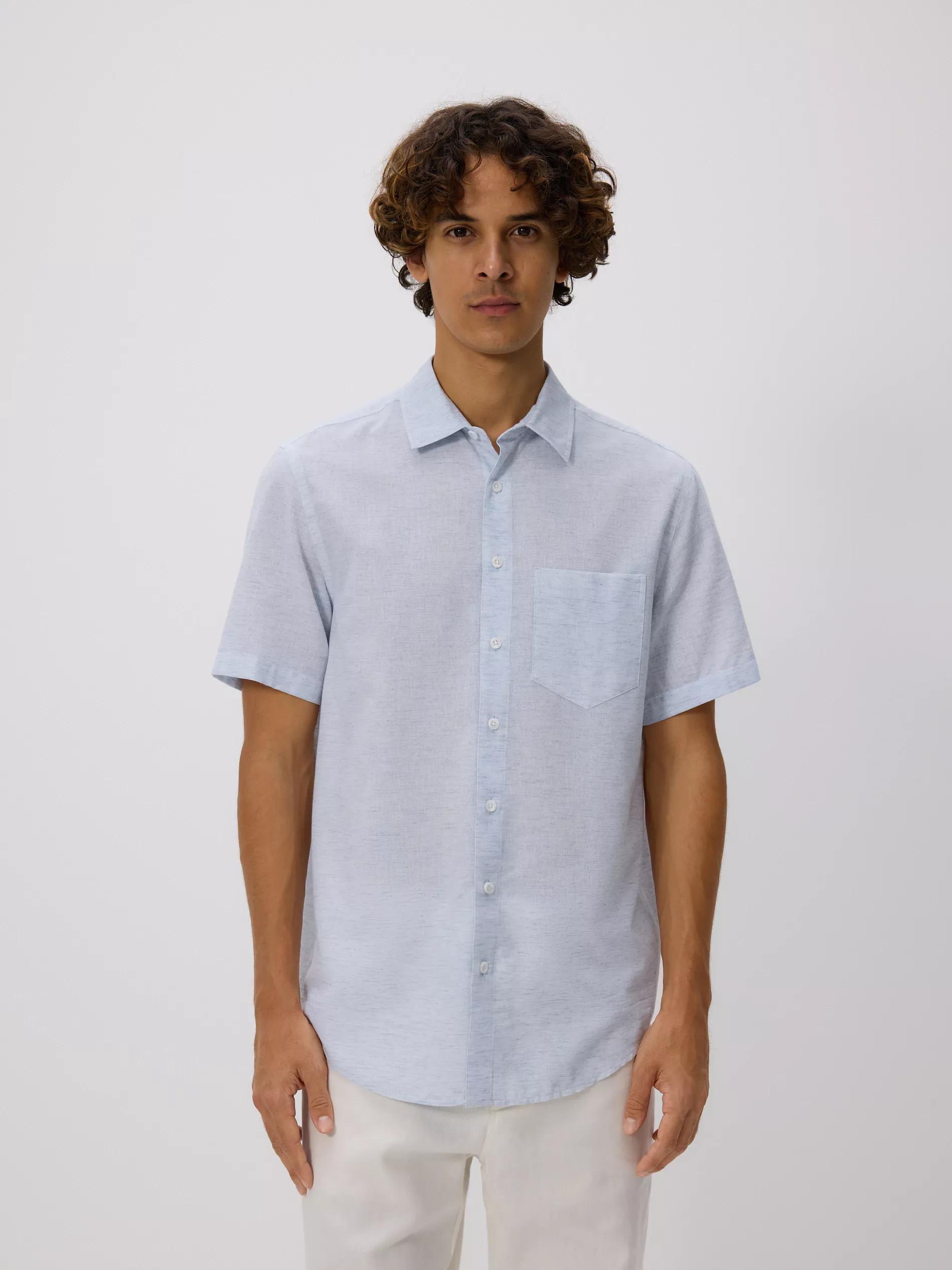 PALE BLUE Regular fit shirt with linen blend, , large image number 1