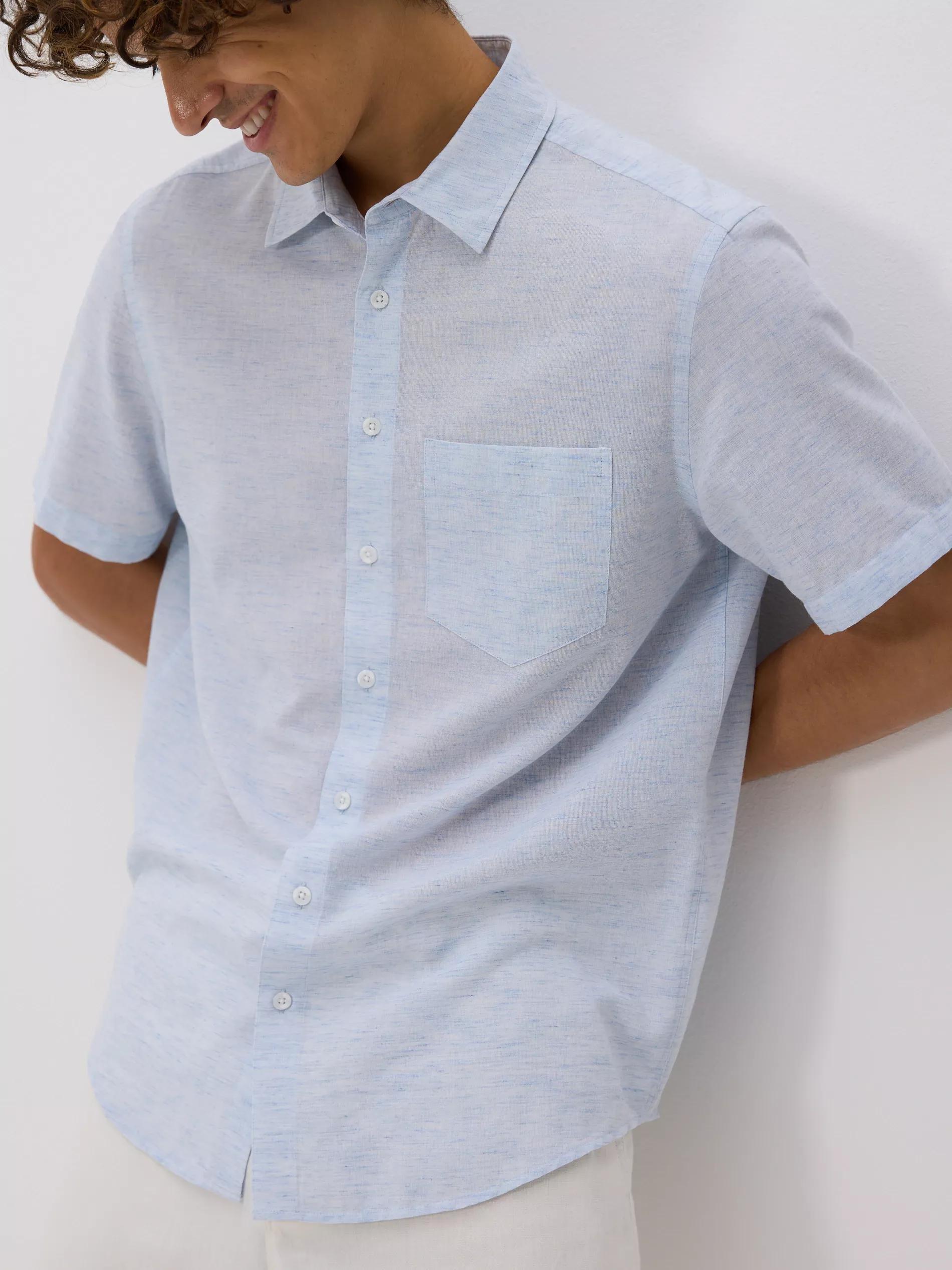 PALE BLUE Regular fit shirt with linen blend, Blue, large image number 3