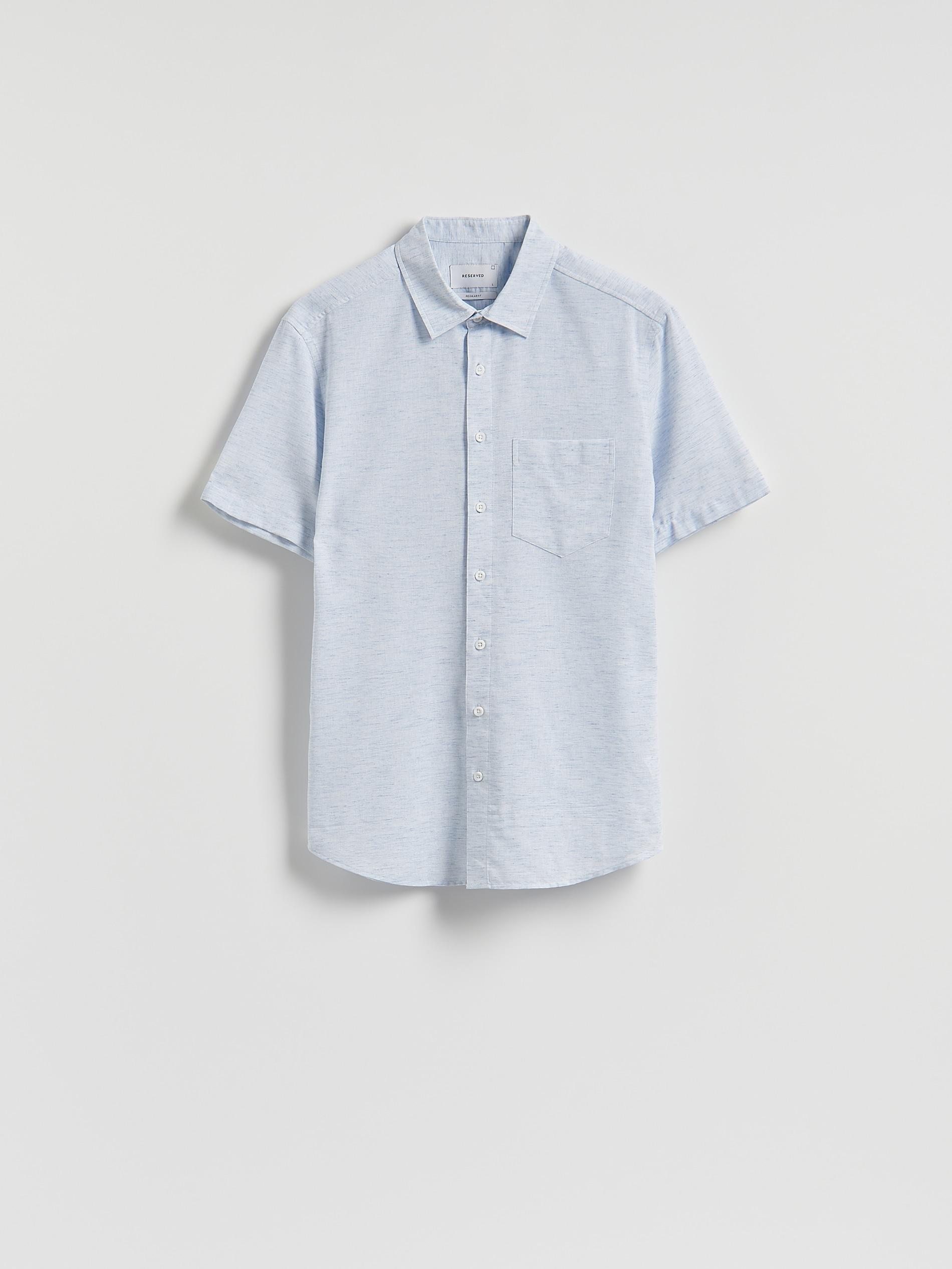 PALE BLUE Regular fit shirt with linen blend, Blue, large image number 4