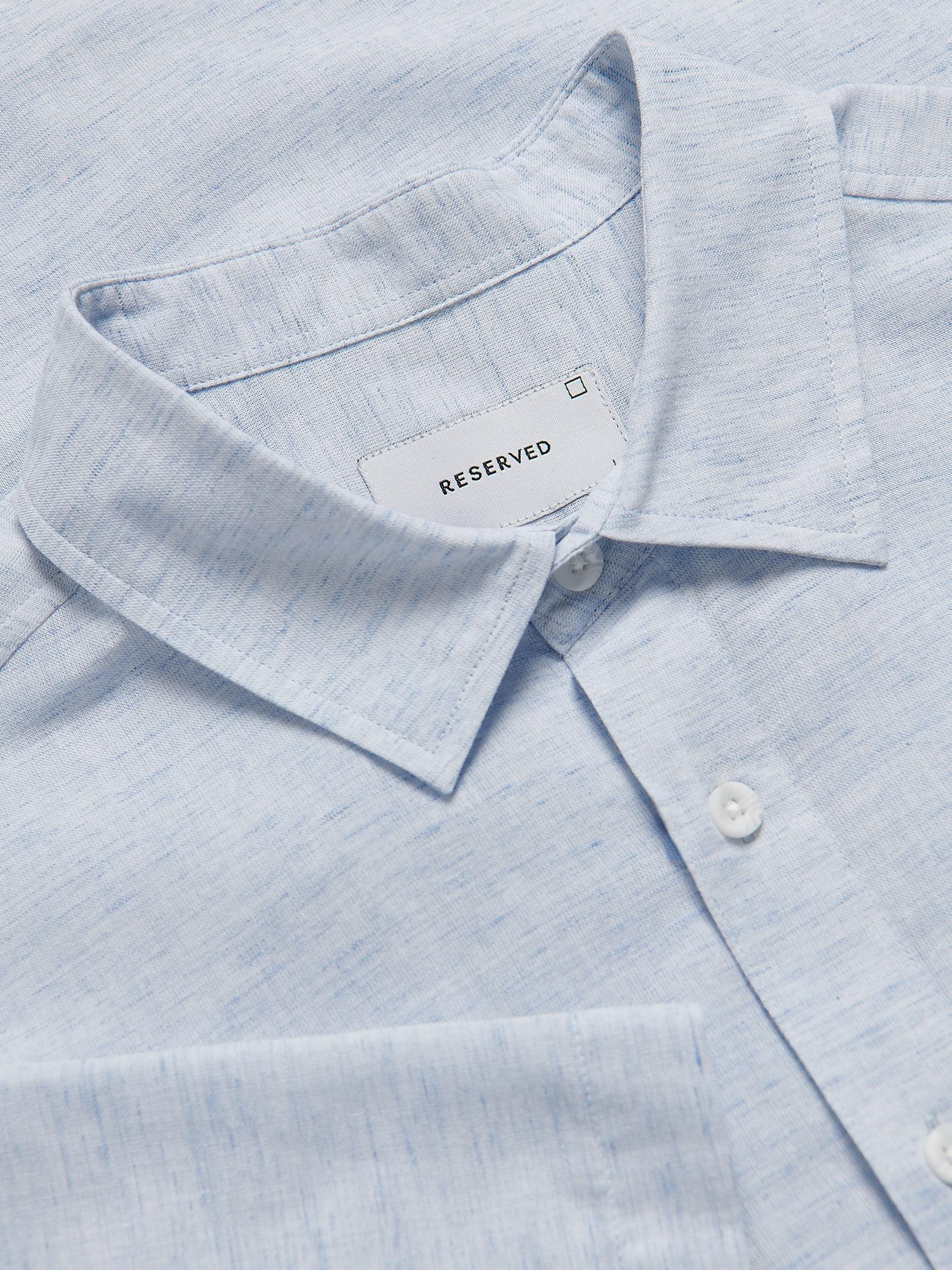 PALE BLUE Regular fit shirt with linen blend, Blue, large image number 5