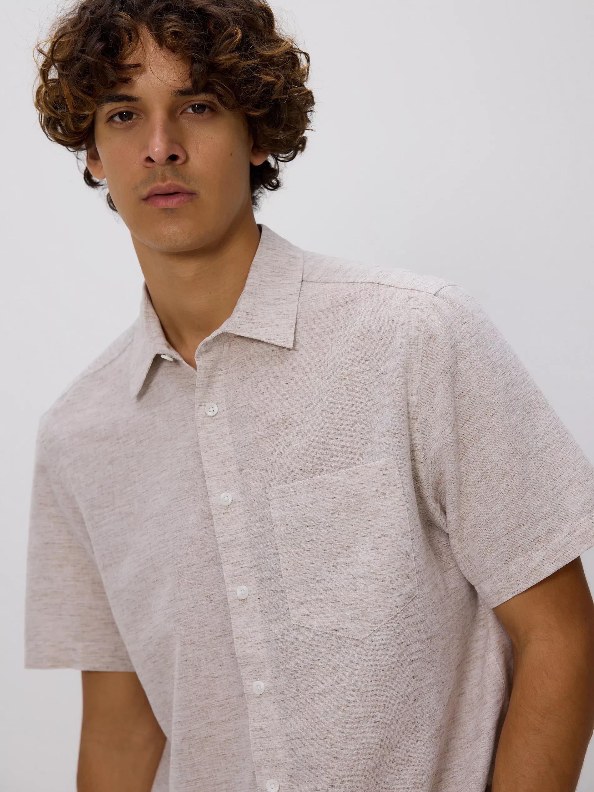 BEIGE Regular fit shirt with linen blend, , large image number 0