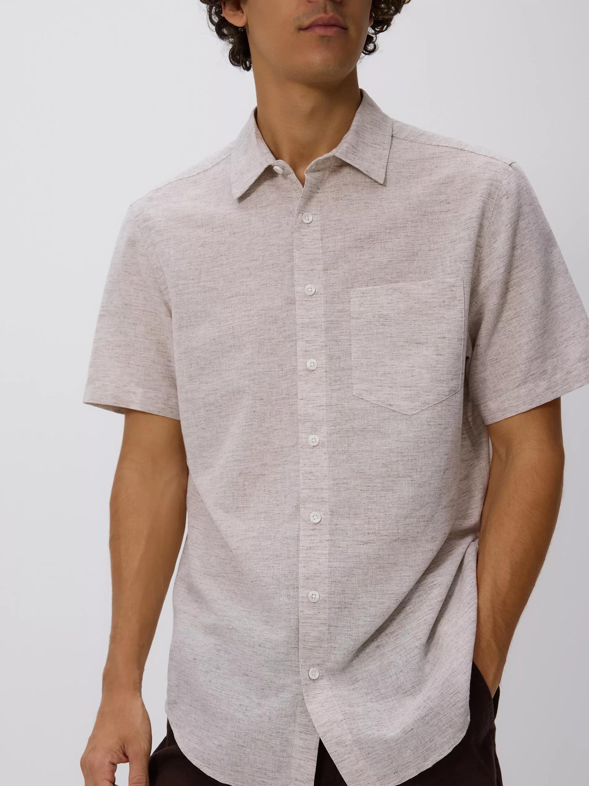 BEIGE Regular fit shirt with linen blend, , large image number 1