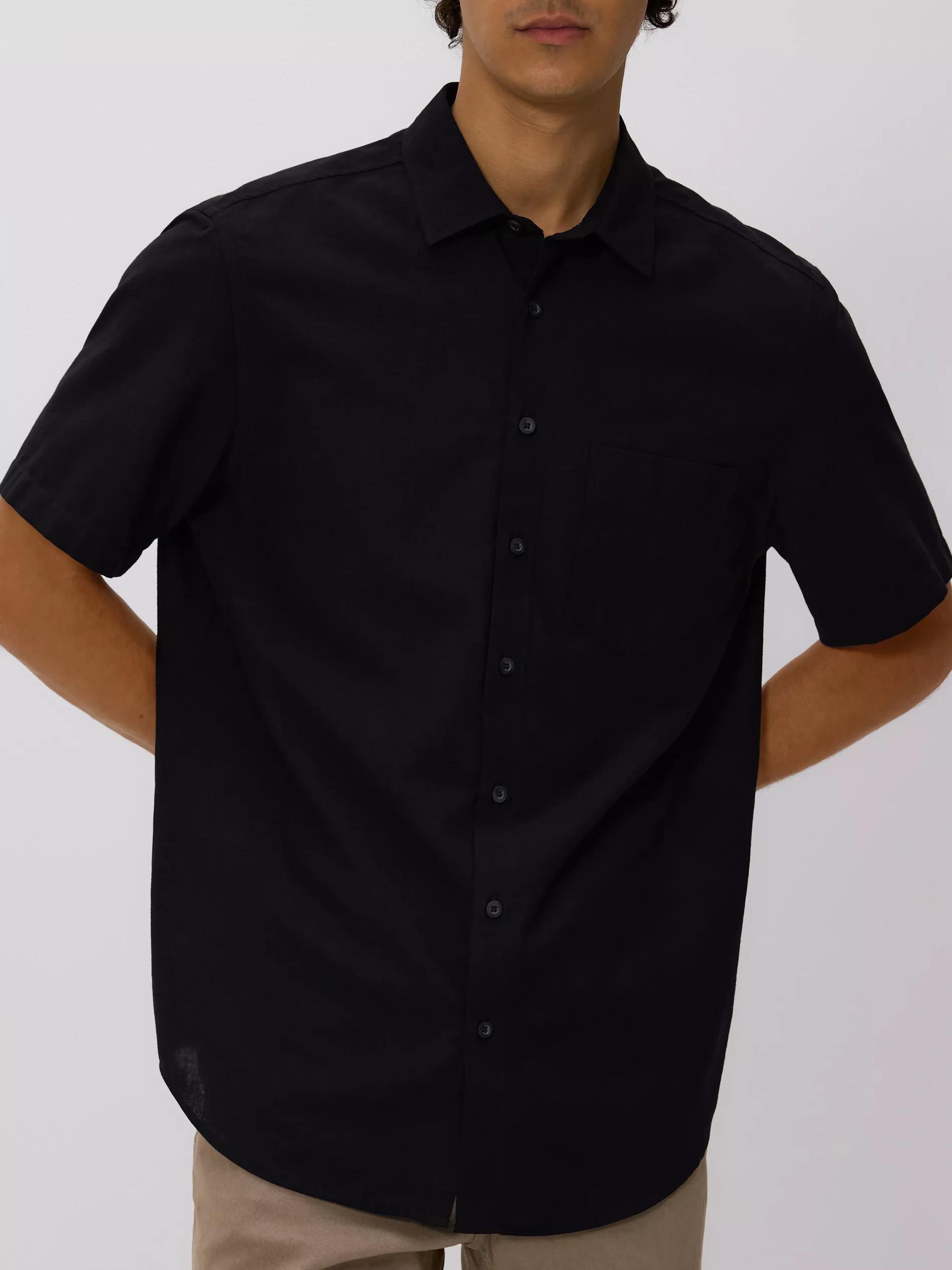 BLACK Regular fit shirt with linen blend, Black, medium