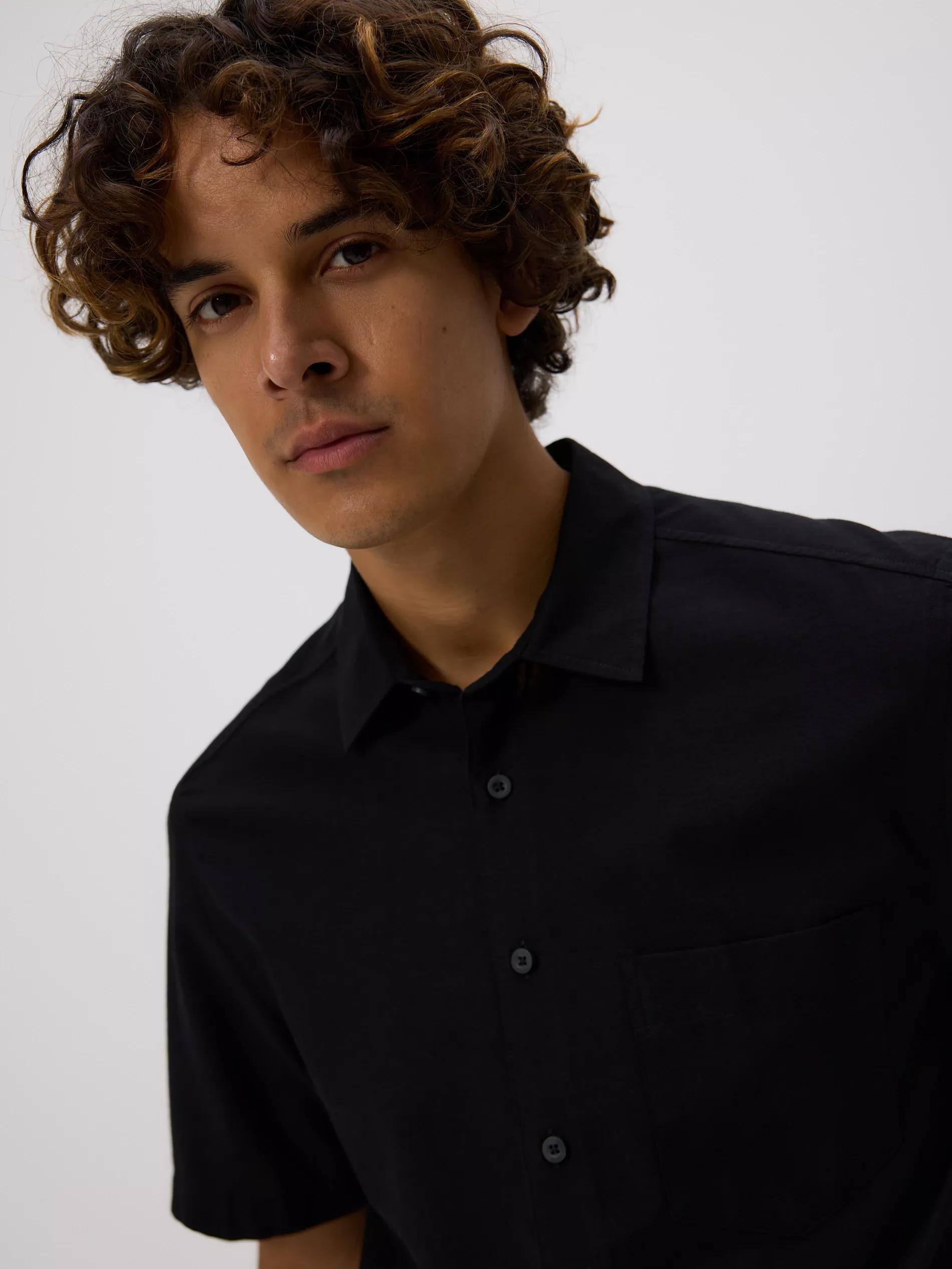 BLACK Regular fit shirt with linen blend, Black, medium