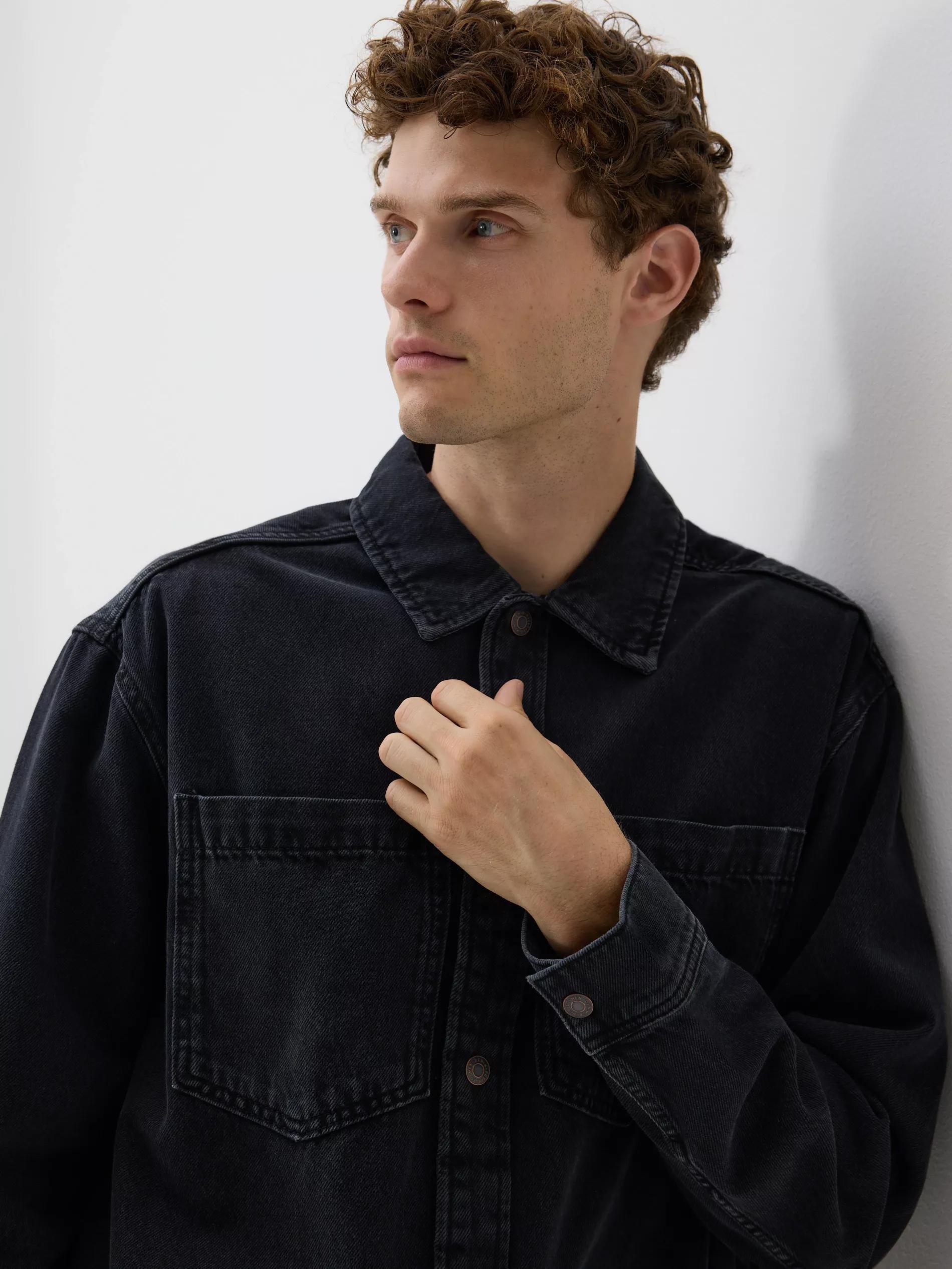 Black Comfort Fit Denim Shirt, , large image number 0