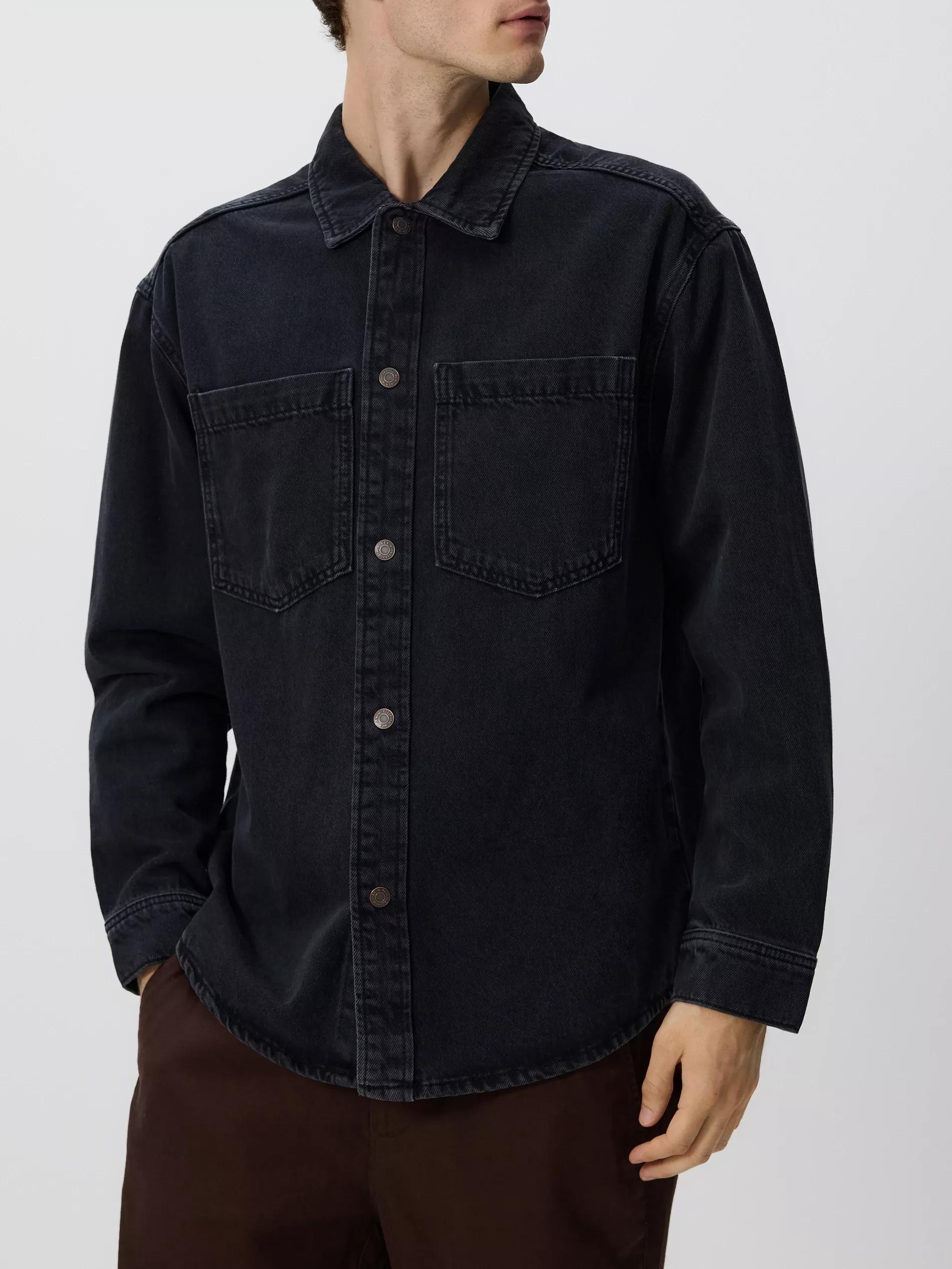 Black Comfort Fit Denim Shirt, , large image number 1