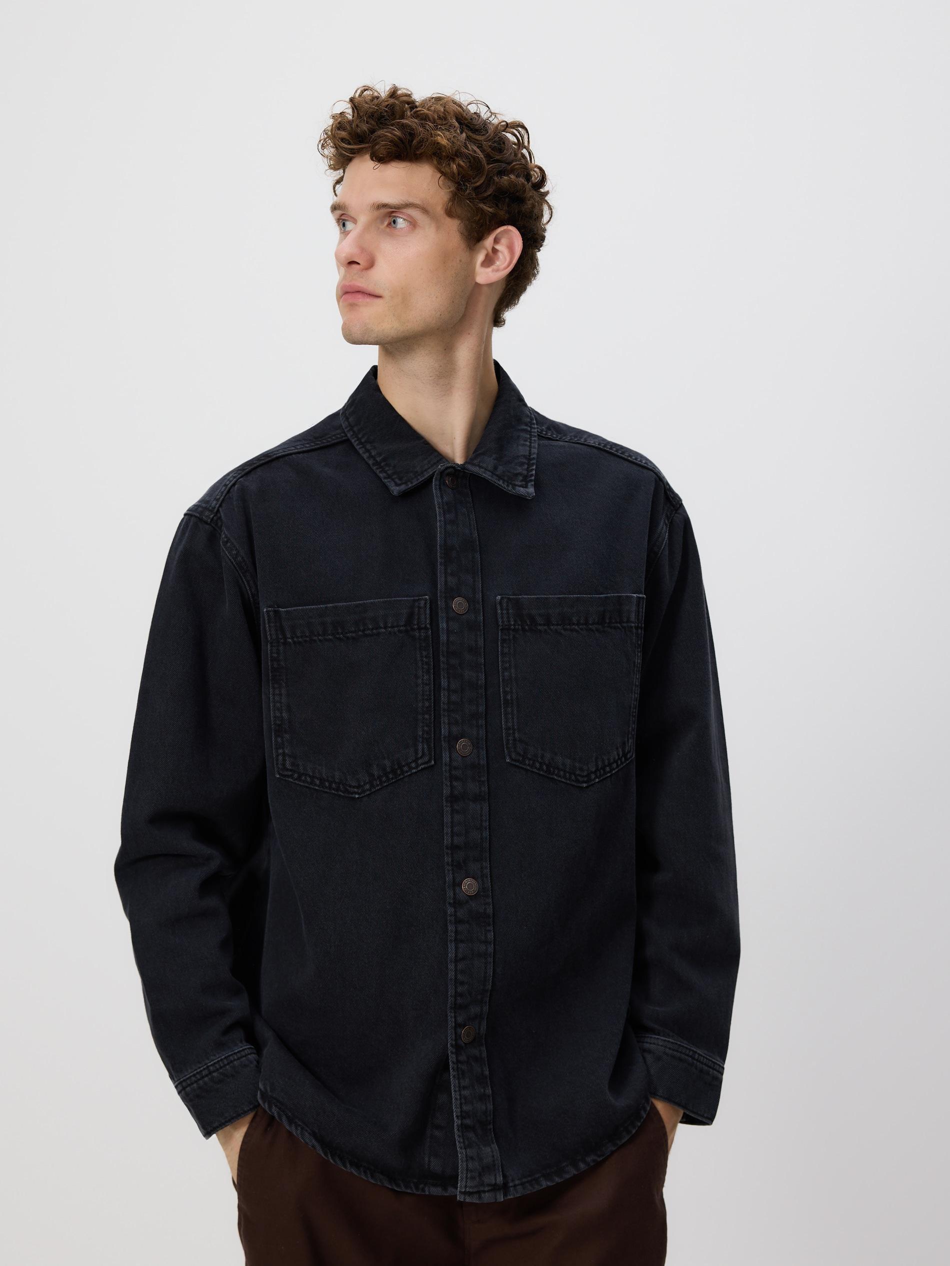 Black Comfort Fit Denim Shirt, , large image number 2