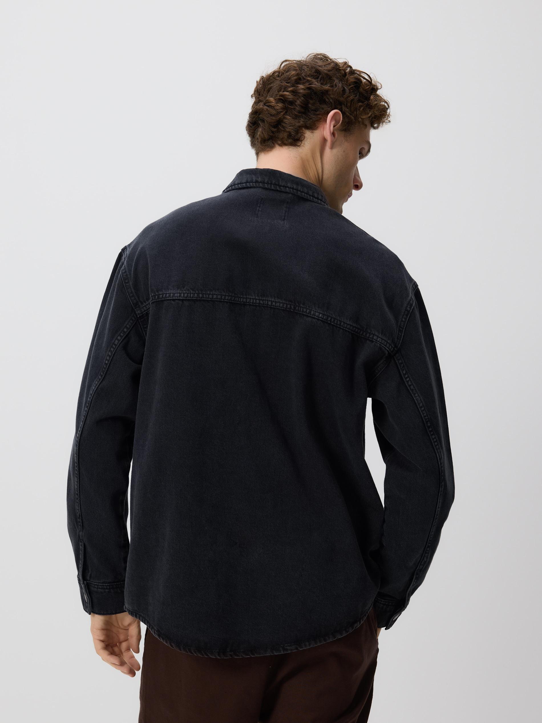 Black Comfort Fit Denim Shirt, , large image number 3
