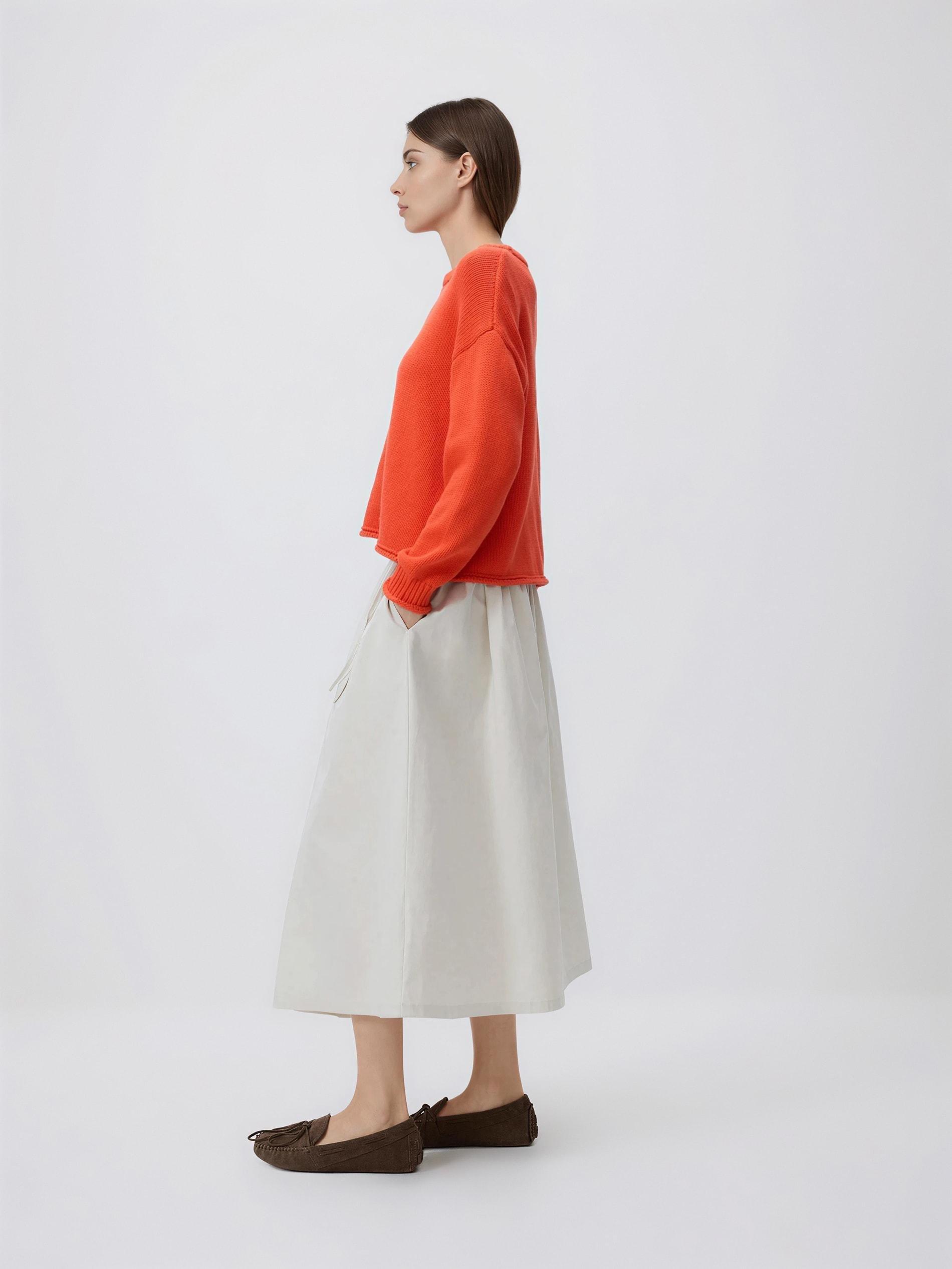 Cream Midi Skirt With Tie Detail, Ivory, large image number 1