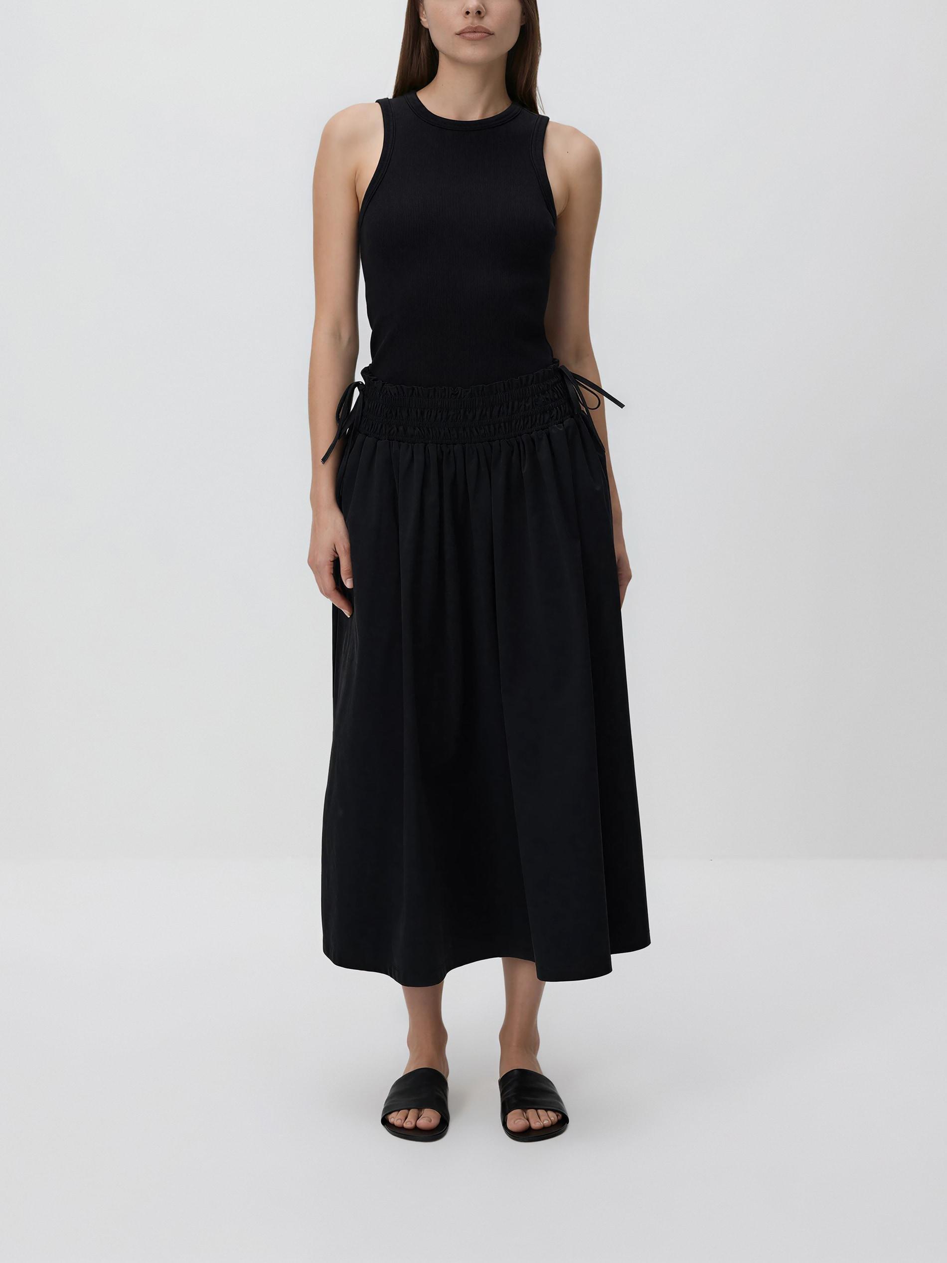 Black Midi Skirt With Tie Detail, Black, medium