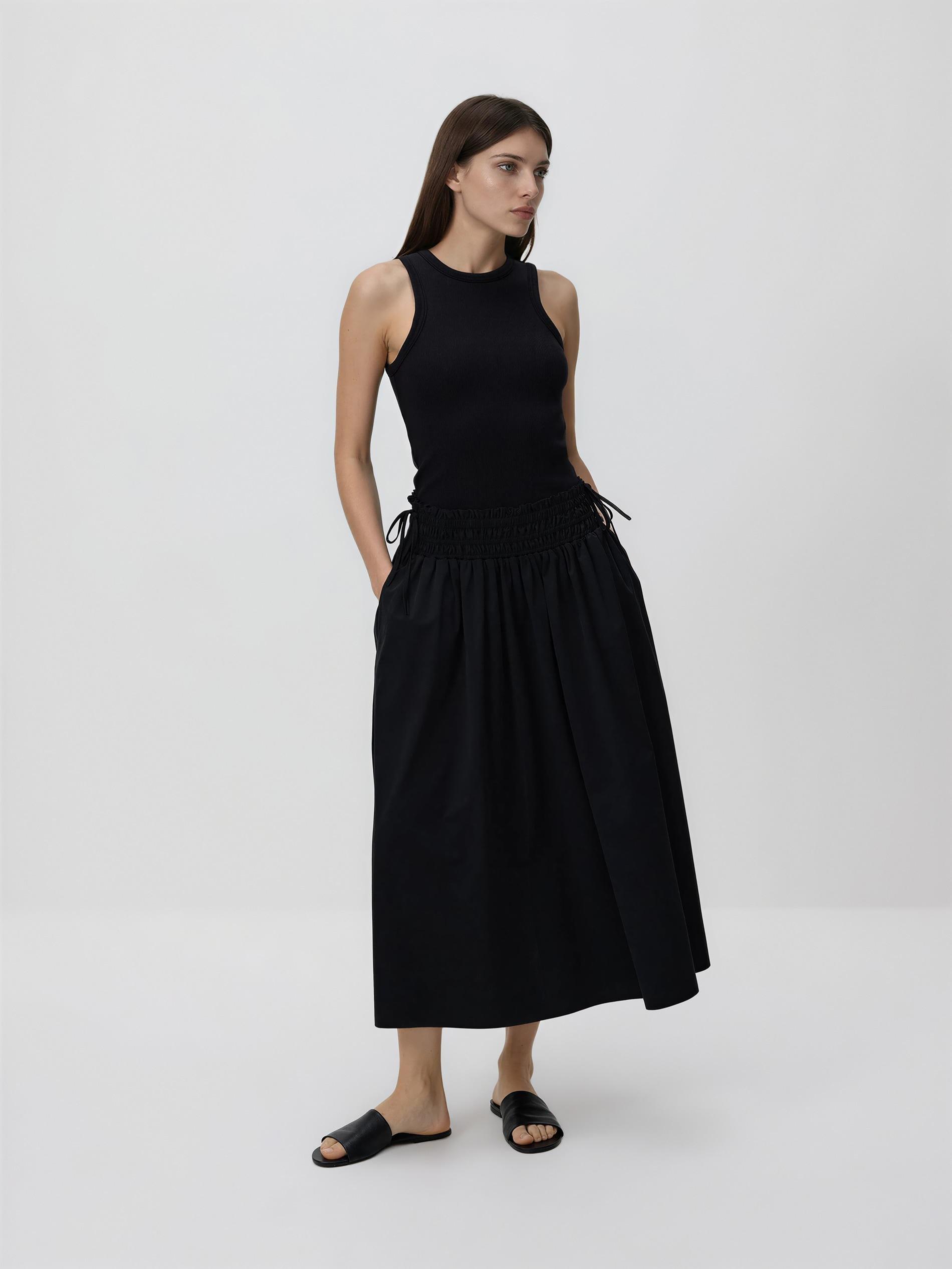 Black Midi Skirt With Tie Detail, Black, large image number 1