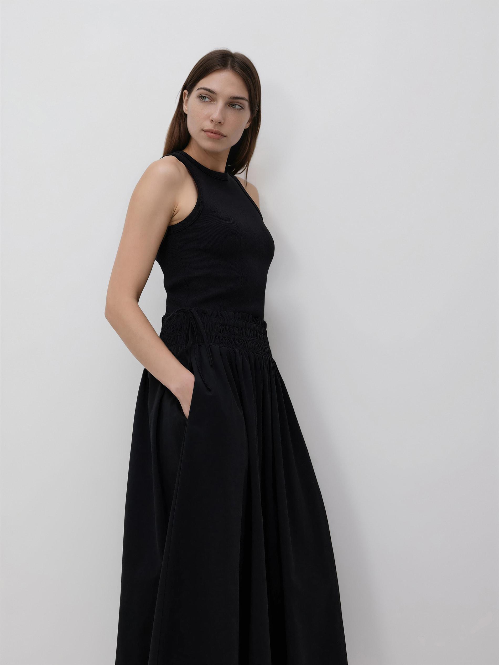 Black Midi Skirt With Tie Detail, Black, large image number 3