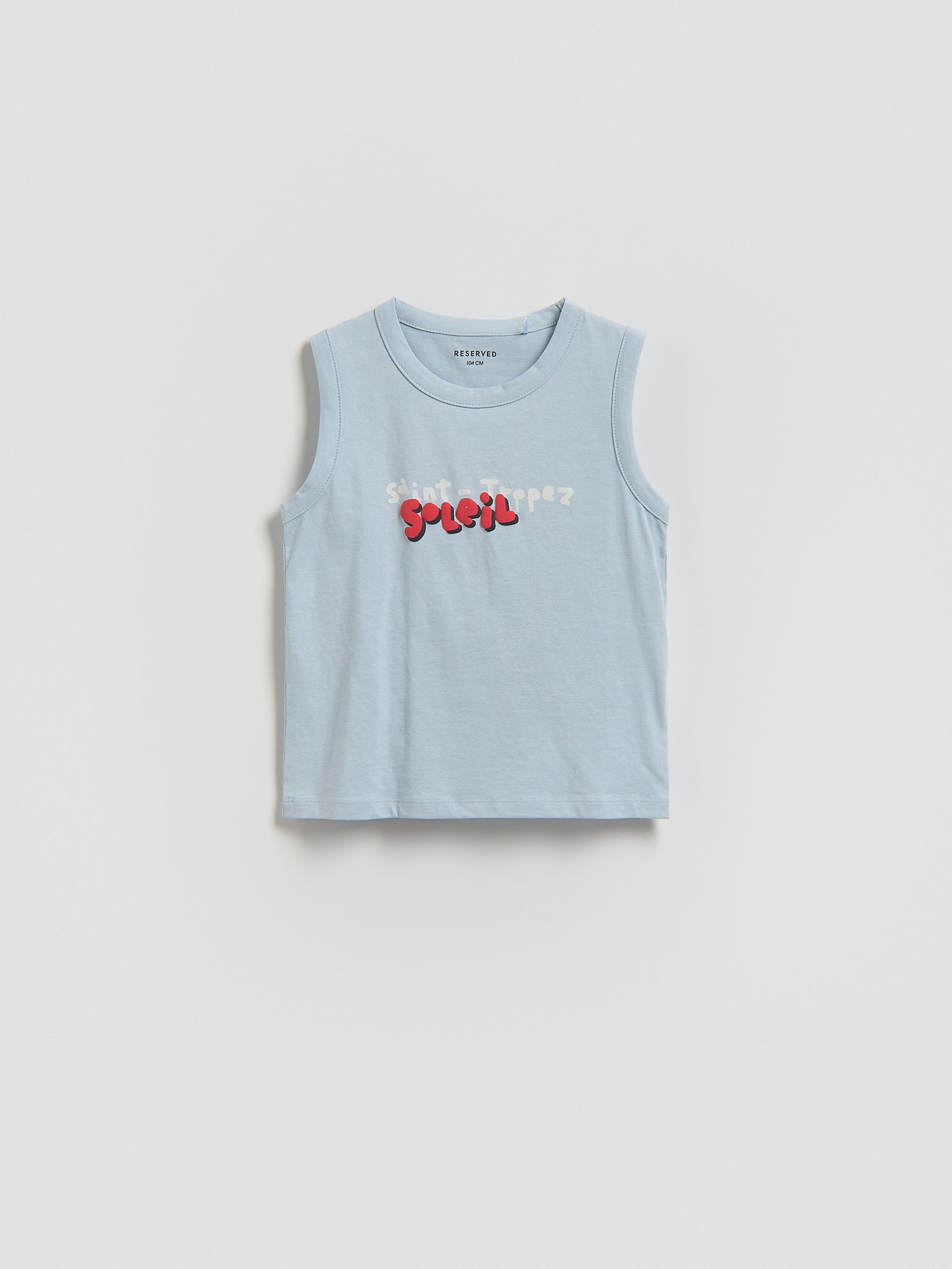 Blue Cotton Sleeveless T-Shirt, Blue, large image number 0
