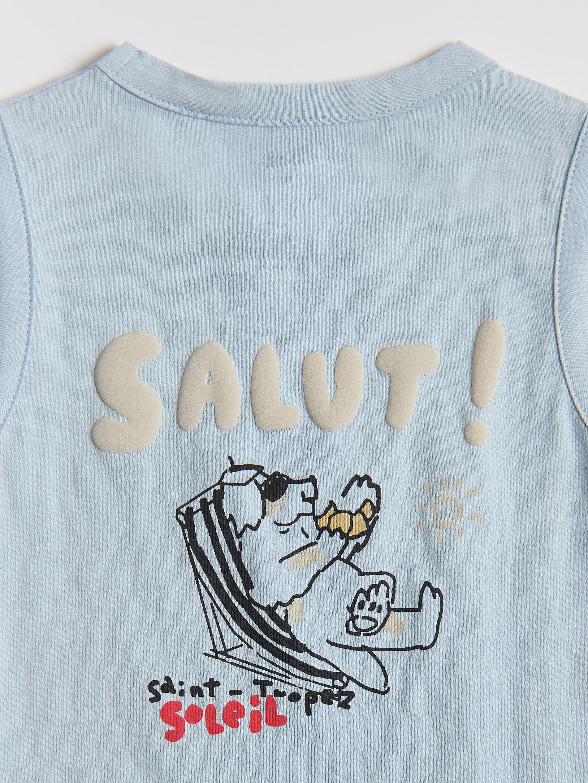 Blue Cotton Sleeveless T-Shirt, Blue, large image number 1