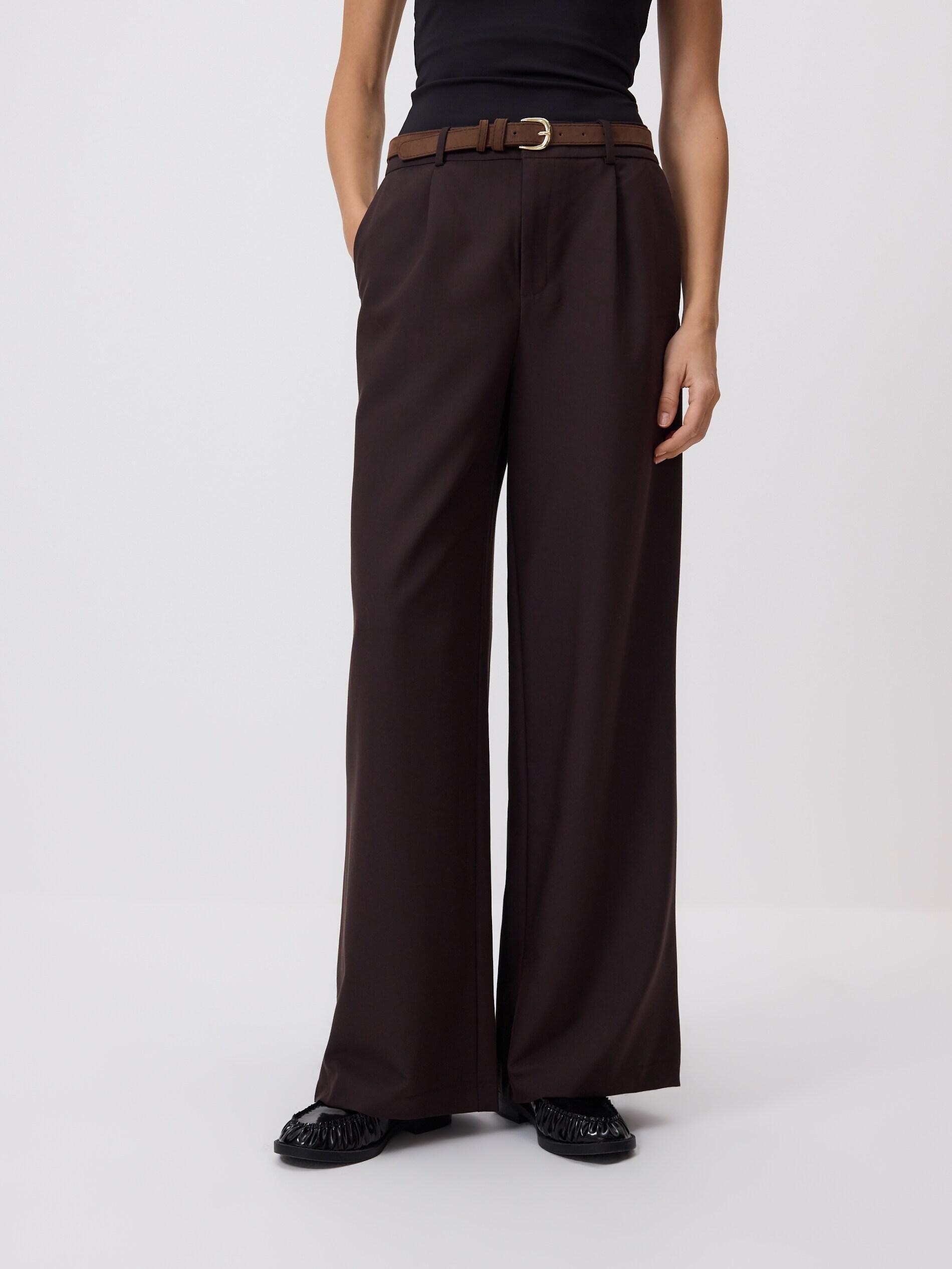 Brown Loose Trousers With Belt, Brown, medium