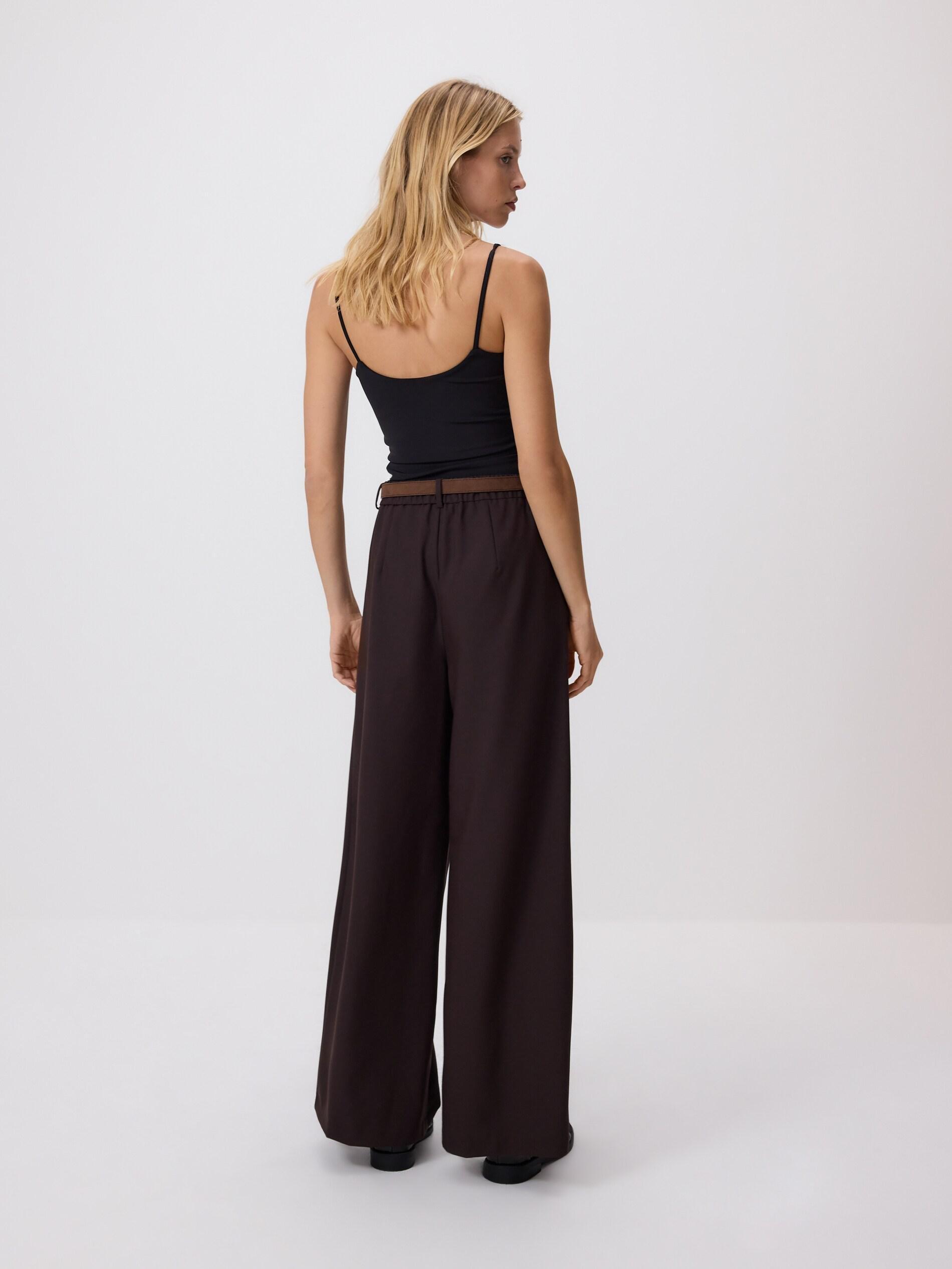 Brown Loose Trousers With Belt, Brown, medium