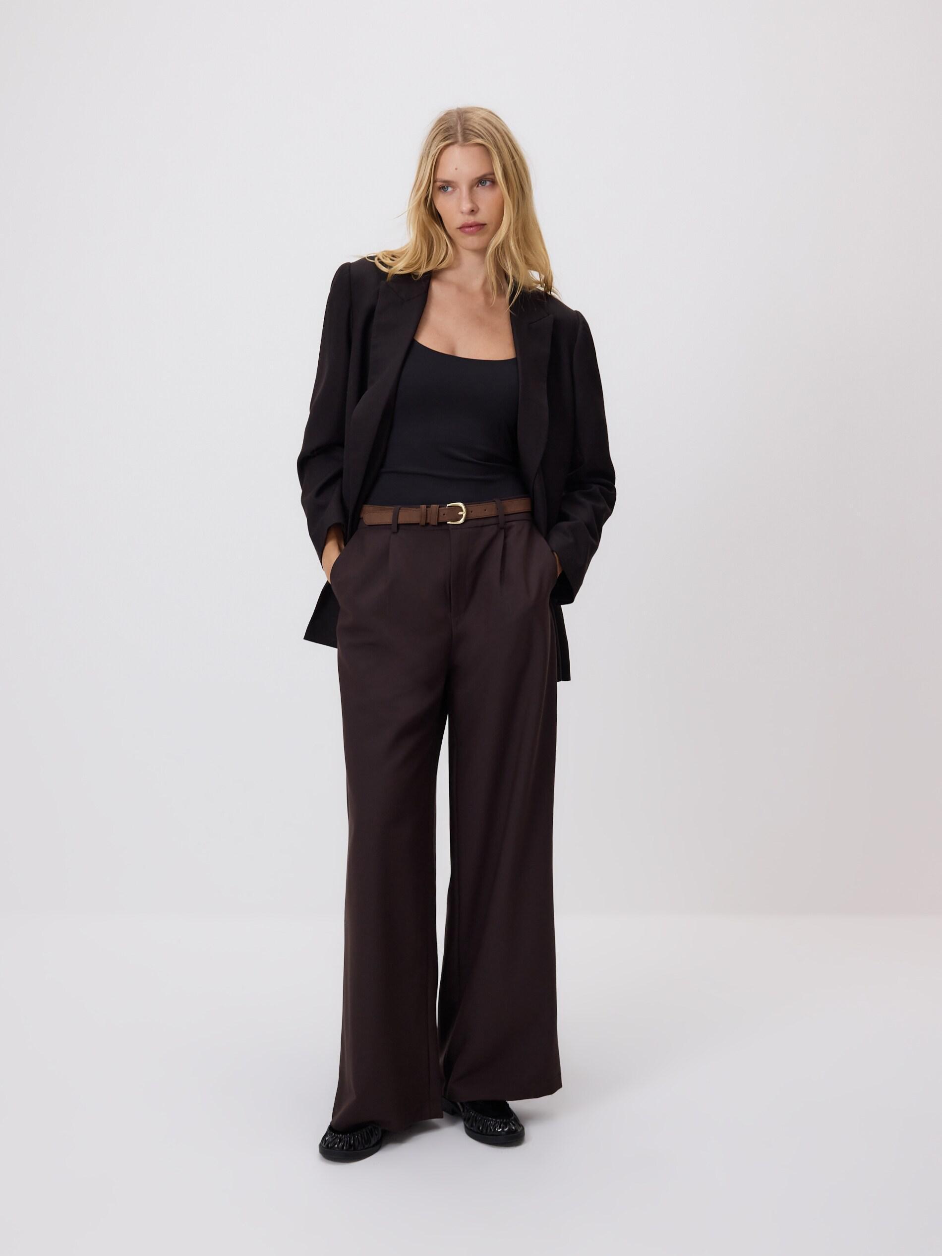 Brown Loose Trousers With Belt, Brown, medium