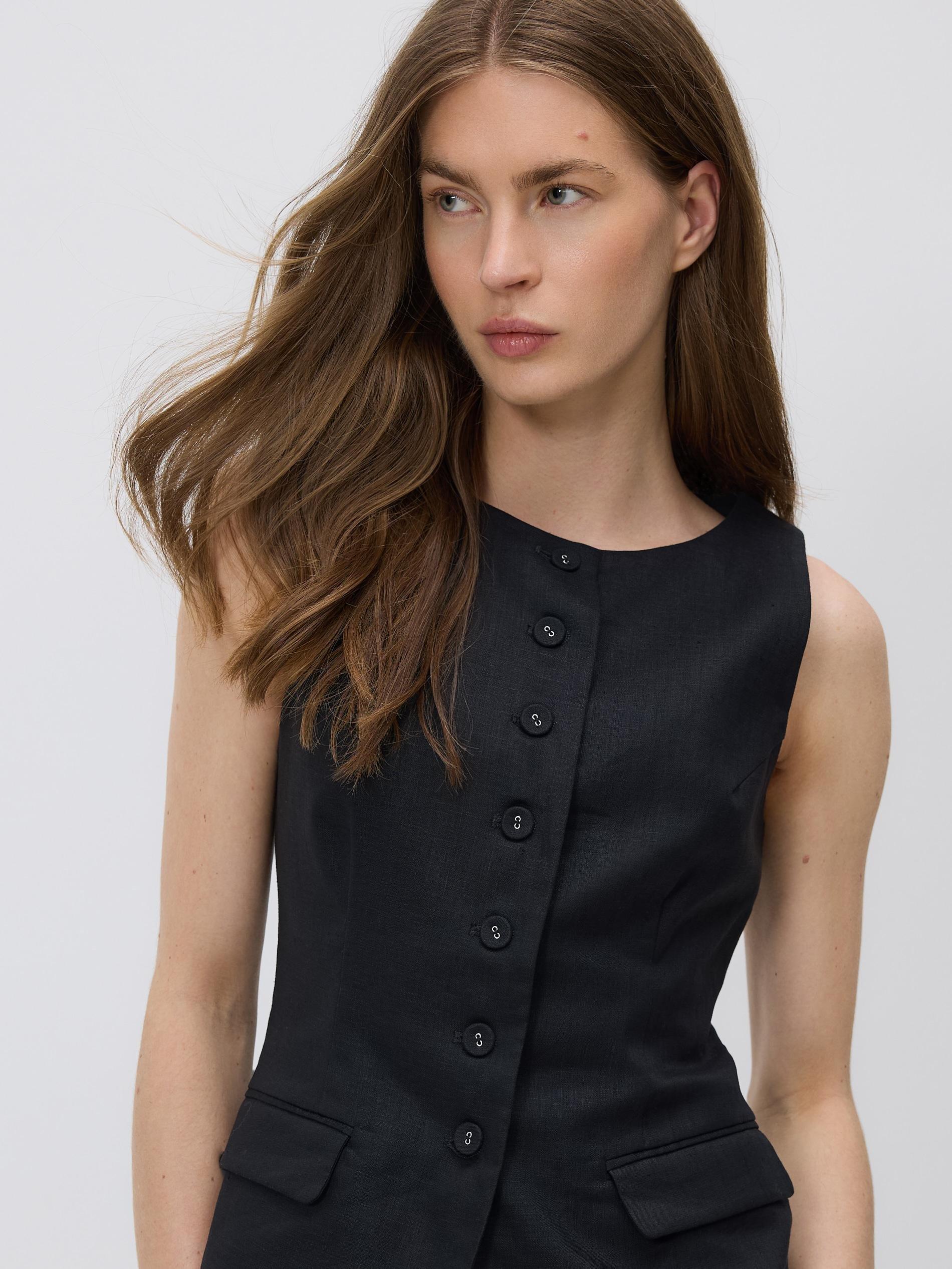 Black Linen Vest, Black, large image number 4